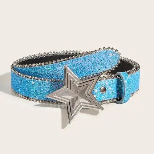 Vintage Y2k Streetwear Star Buckle Blue Belt Size ONE SIZE - 1 Thumbnail