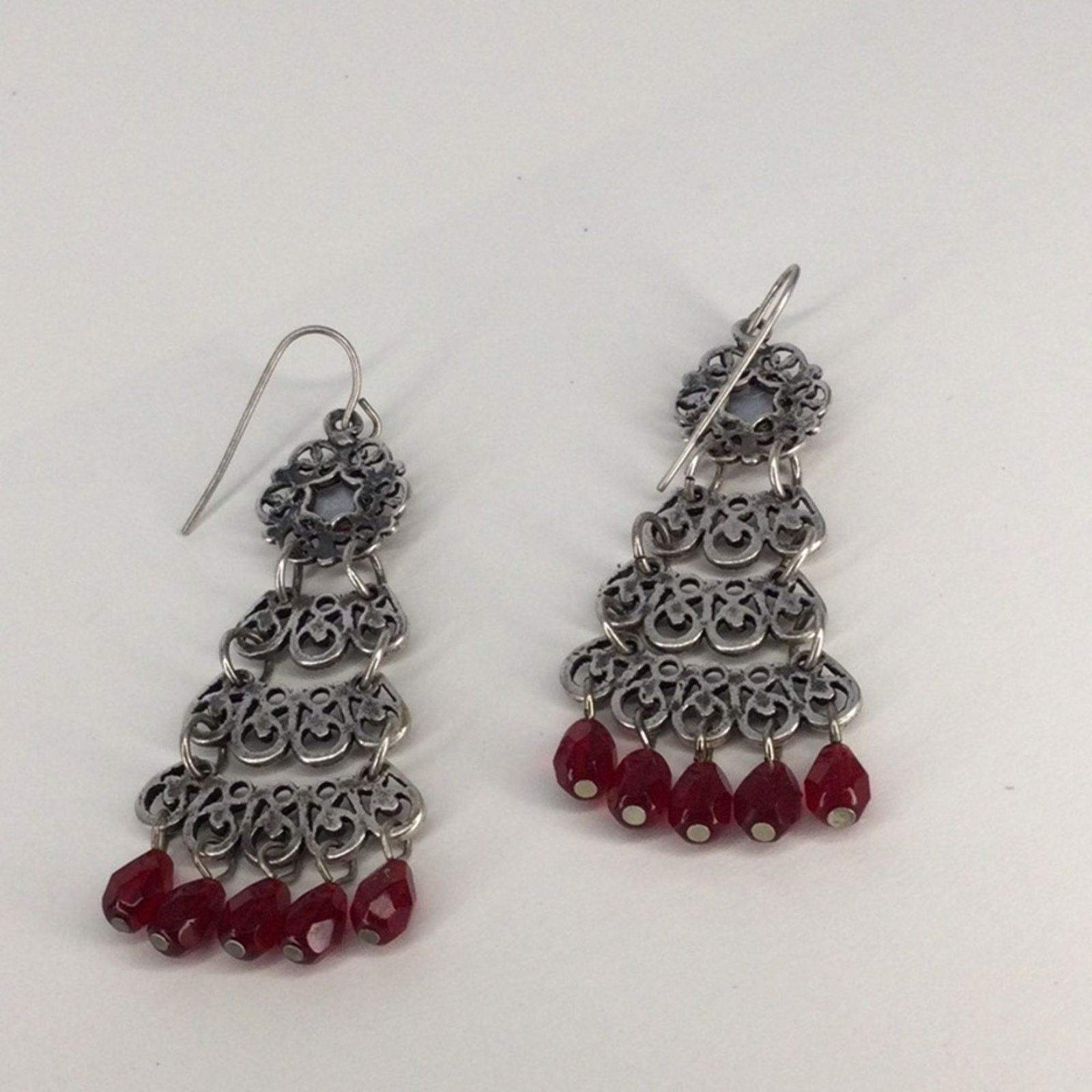Other Retro 1990's Silver Tone Garnet Bead Chandelier Earrings Size ONE SIZE - 14 Thumbnail