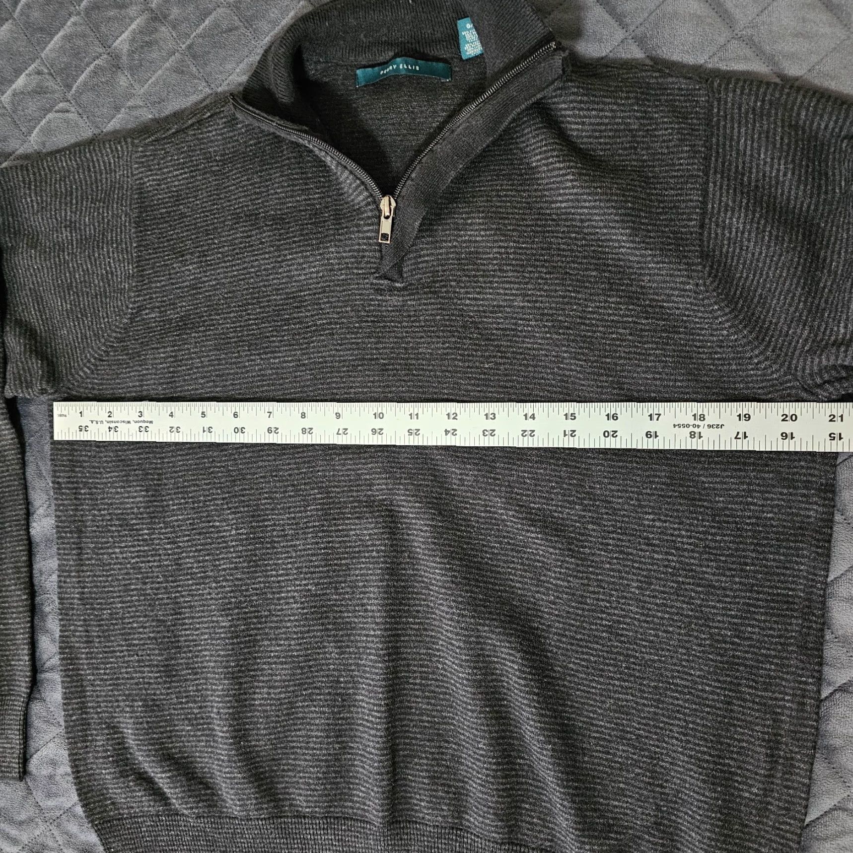 Perry Ellis Perry Ellis Men's 1/4 Zip Sweater Pullover Size L Black Stripe Warm Wool Blend Size US L / EU 52-54 / 3 - 6 Thumbnail