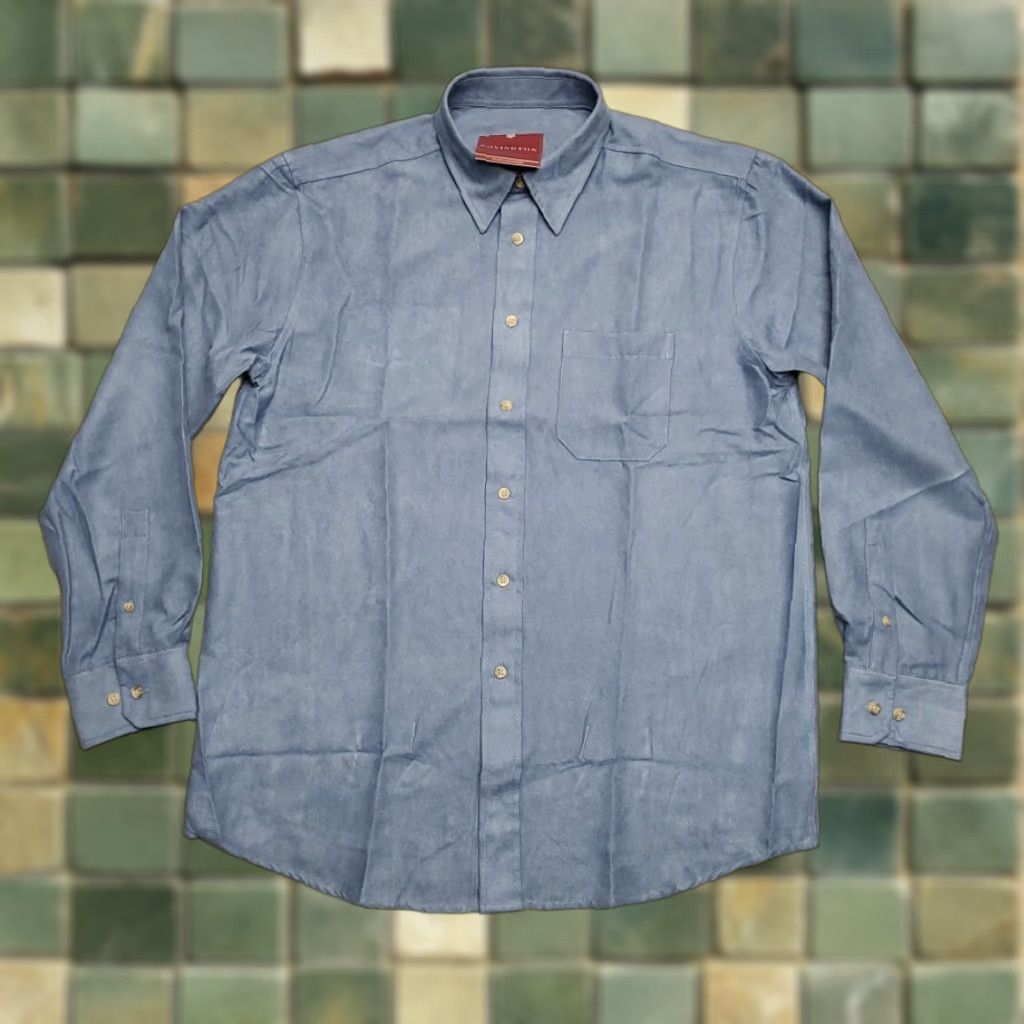 Vintage Covington Microsuede Shirt Mens M Faux Leather Blue Long Sleeve Retro Classic Size US M / EU 48-50 / 2 - 1 Thumbnail