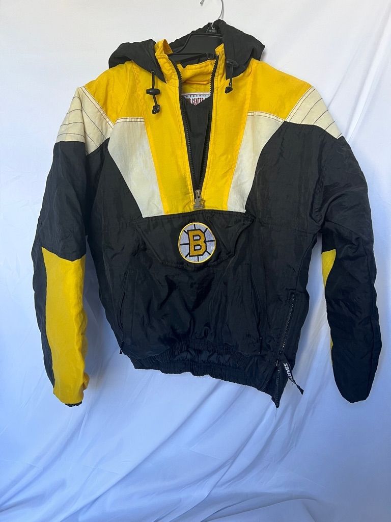 image of Nhl x Starter Vintage Starter Boston Bruins Half Zip Jacket - Small in Black, Men's