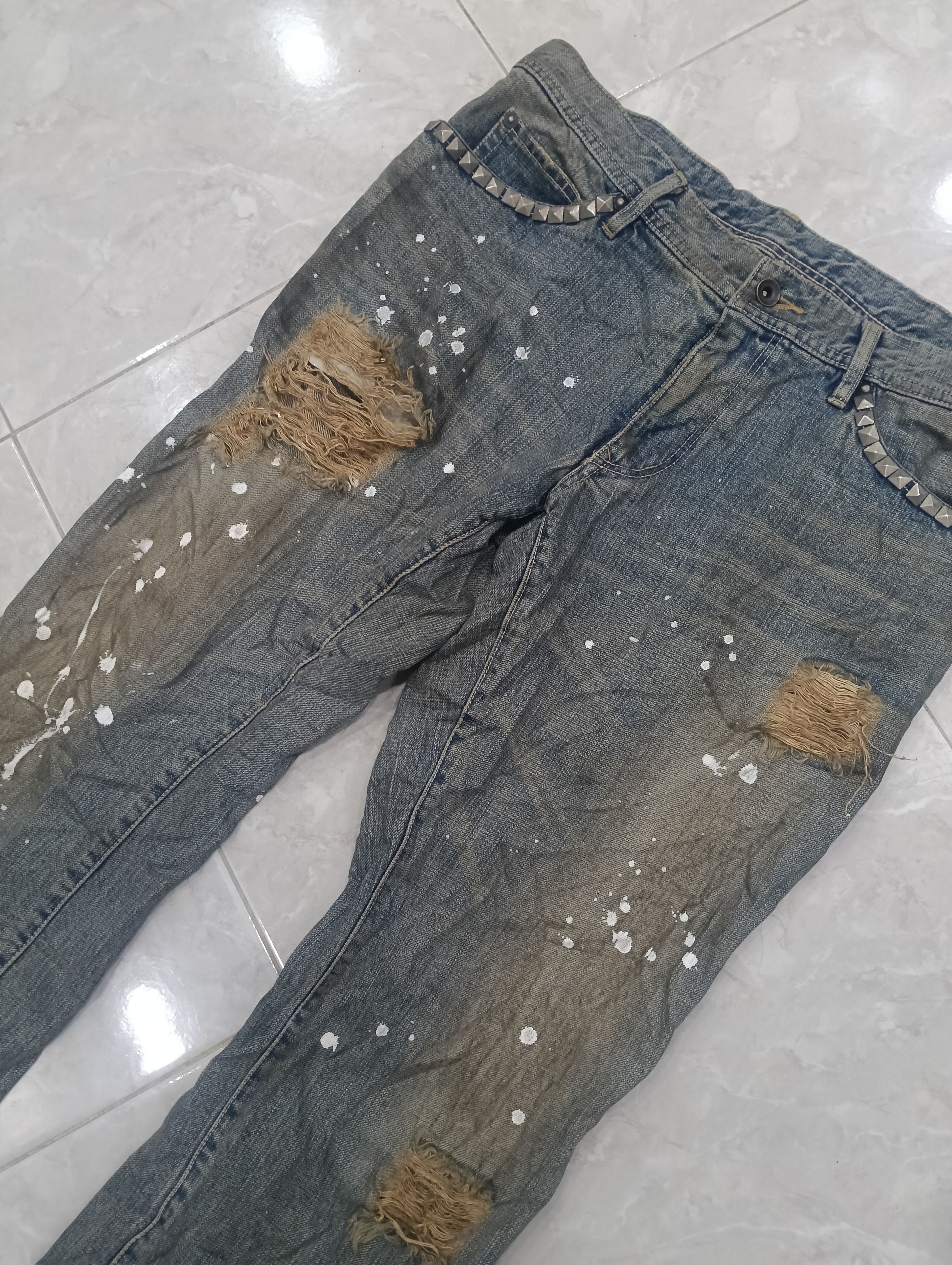 Issey Miyake Tete Homme Thrashed Sick Denim Studded Bootcut Size 33" - 5 Thumbnail