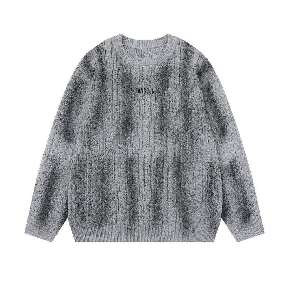 Men's loose punk distressed tie-dye crew neck sweater