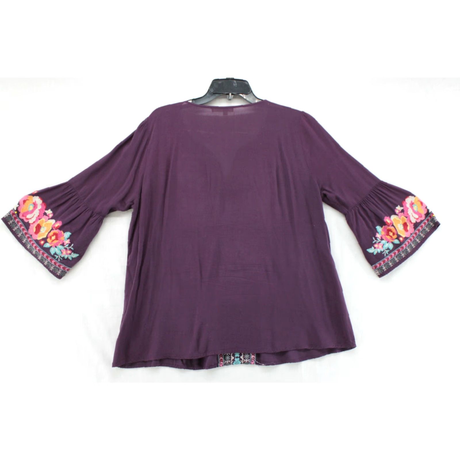 Vintage Andree By Unit Blouse Womens Large Purple Embroidered Boho Bell Sleeve Hippie Size L / US 10 / IT 46 - 3 Thumbnail