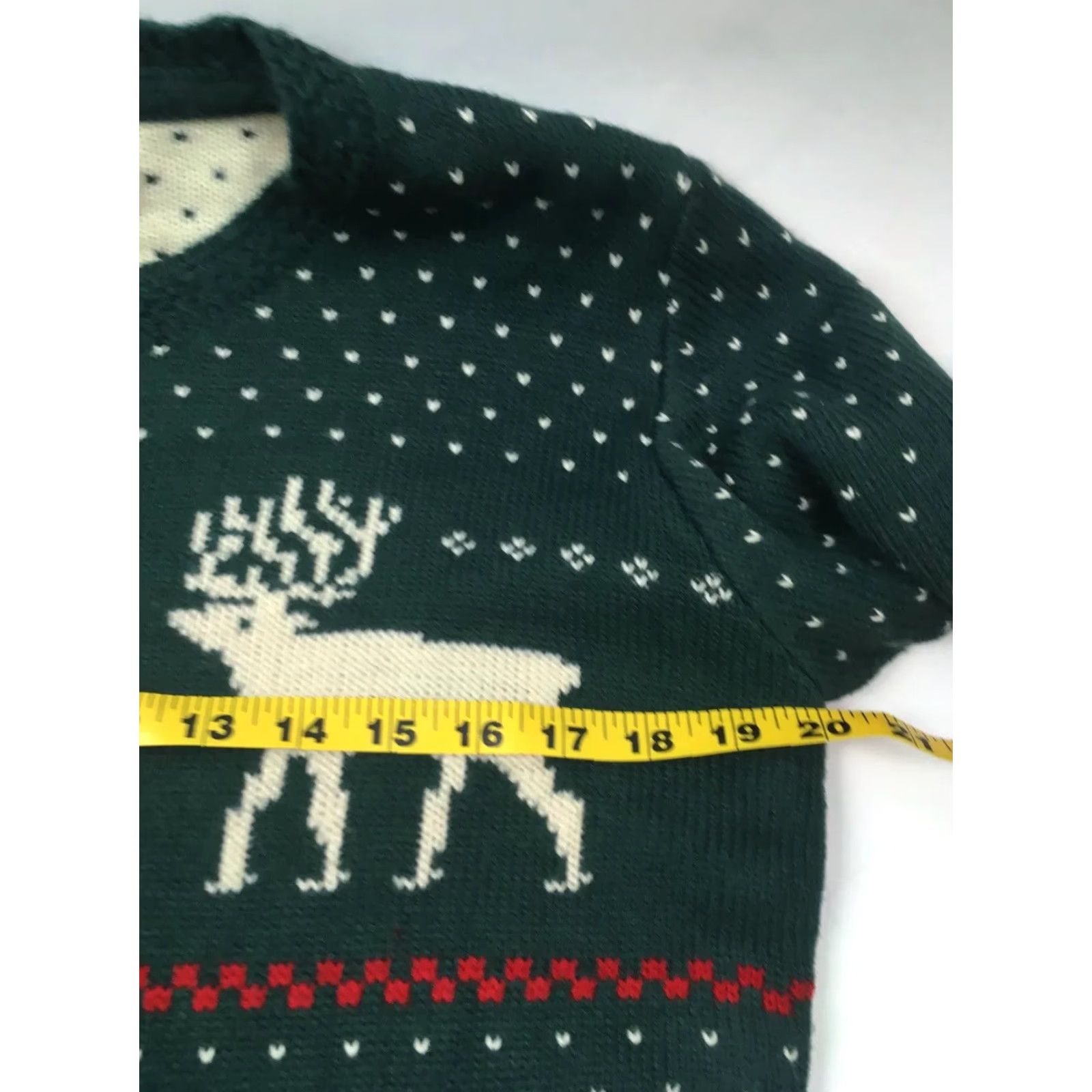 Vintage Merry Christmas V28 Green Sweater Shirt Womens L Pullover Reindeer Snowflake Crew Neck Christmas Winter Pattern Acrylic Dress up Size L / US 10 / IT 46 - 6 Thumbnail