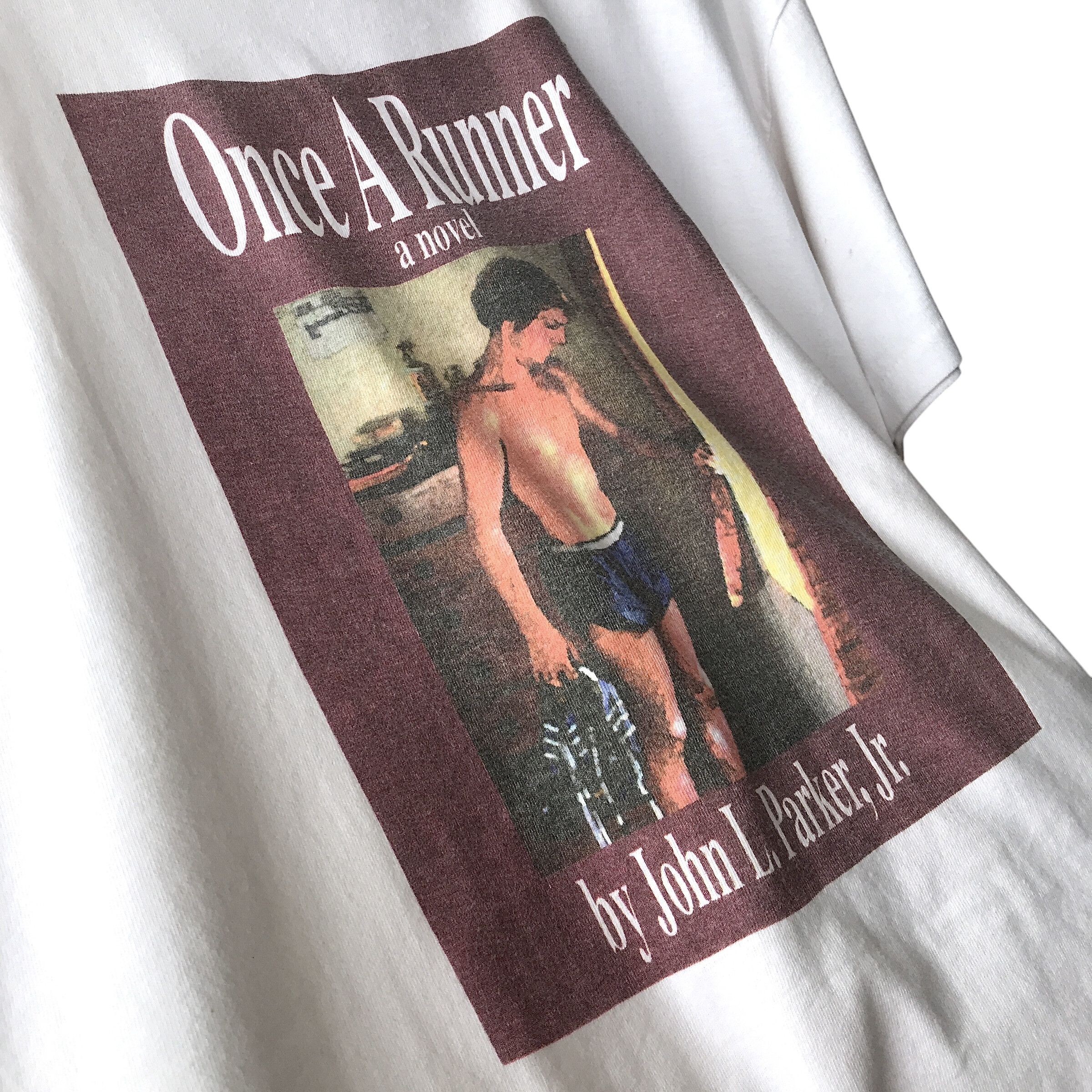 Hanes × Vintage Once A Runner Novel By John L. Parker Vintage 90s Promo Tee Size US L / EU 52-54 / 3 - 4 Thumbnail