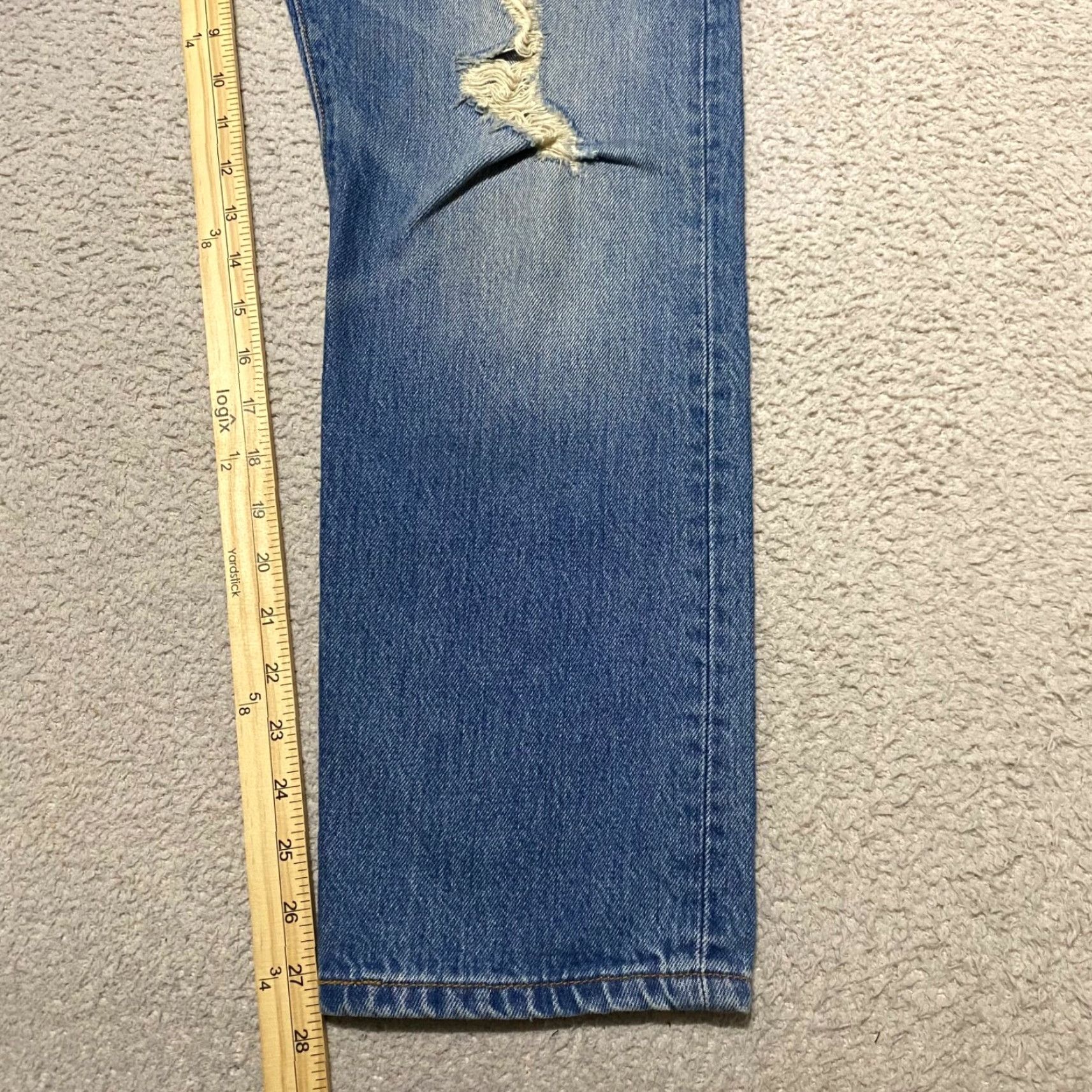 Levi's Levi's 501 Mens Jeans 29x32 Blue Denim Straight Medium Wash Distress Classic Fit Size US 30 / EU 46 - 3 Thumbnail