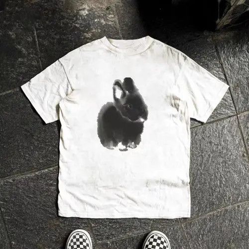 Japanese Brand × Vintage White casual retro rabbit print cotton t-shirt Size US M / EU 48-50 / 2 - 3 Thumbnail