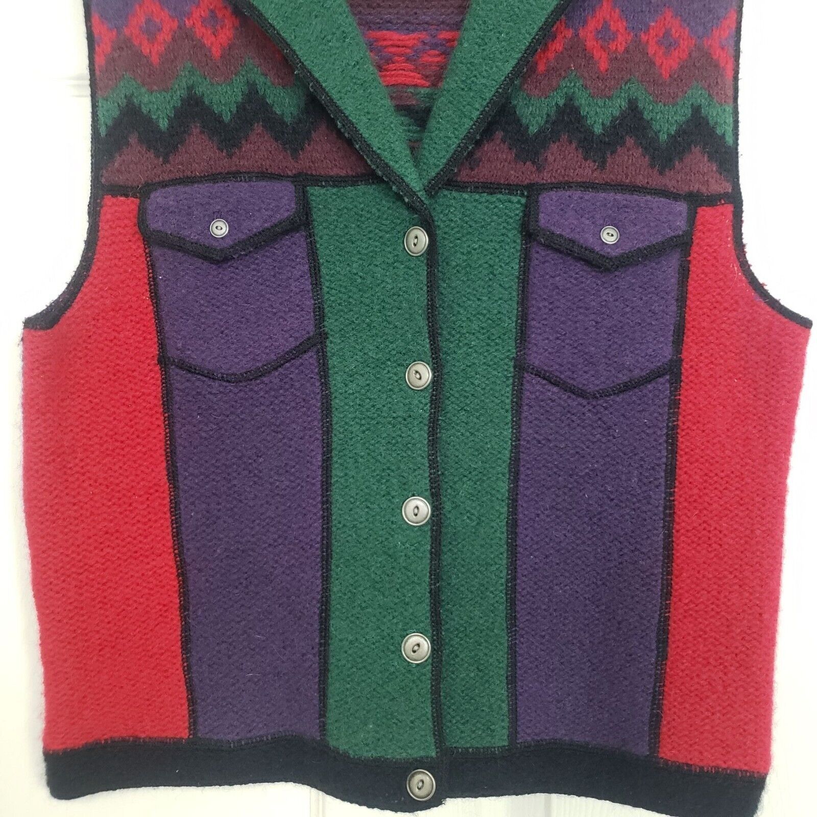 Designer Vintage 90s Wool Western Vest Womens Size Medium Boho Size M / US 6-8 / IT 42-44 - 3 Thumbnail