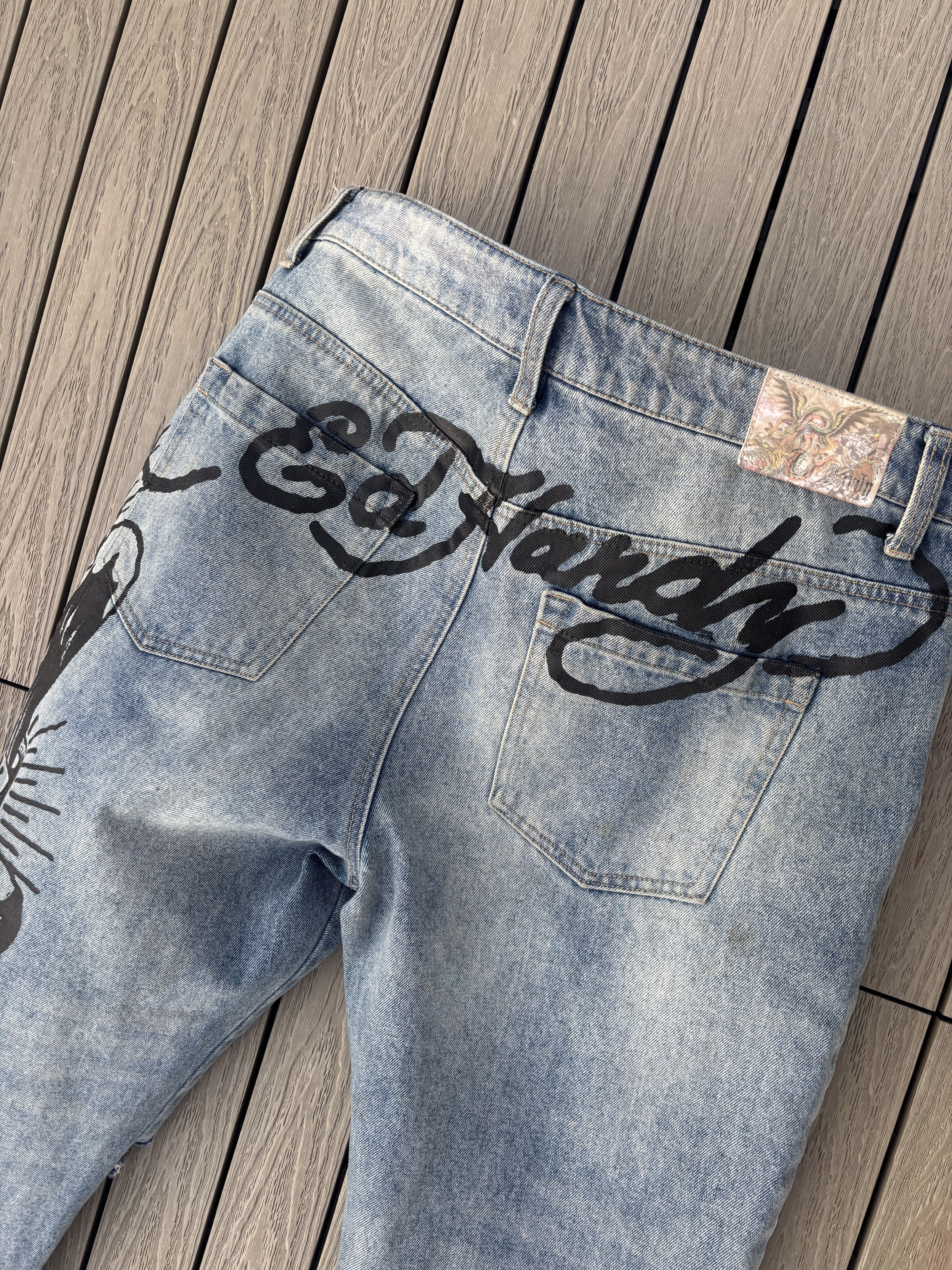 Ed Hardy Ed Hardy Printed Distressed Light Wash Logo Denim 34 Size US 34 / EU 50 - 5 Thumbnail