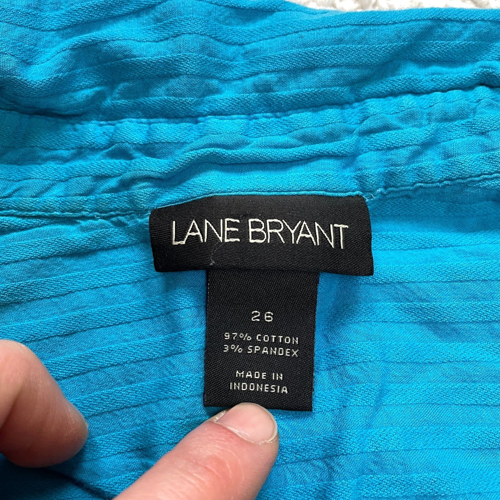 Vintage Lane Bryant Button-Up Shirt Womens 26 Blue Solid Short Sleeve Pockets Casual 26W Blue Cotton Polyester Knit Buttoned Size 4XL / US 24-26 - 5 Thumbnail