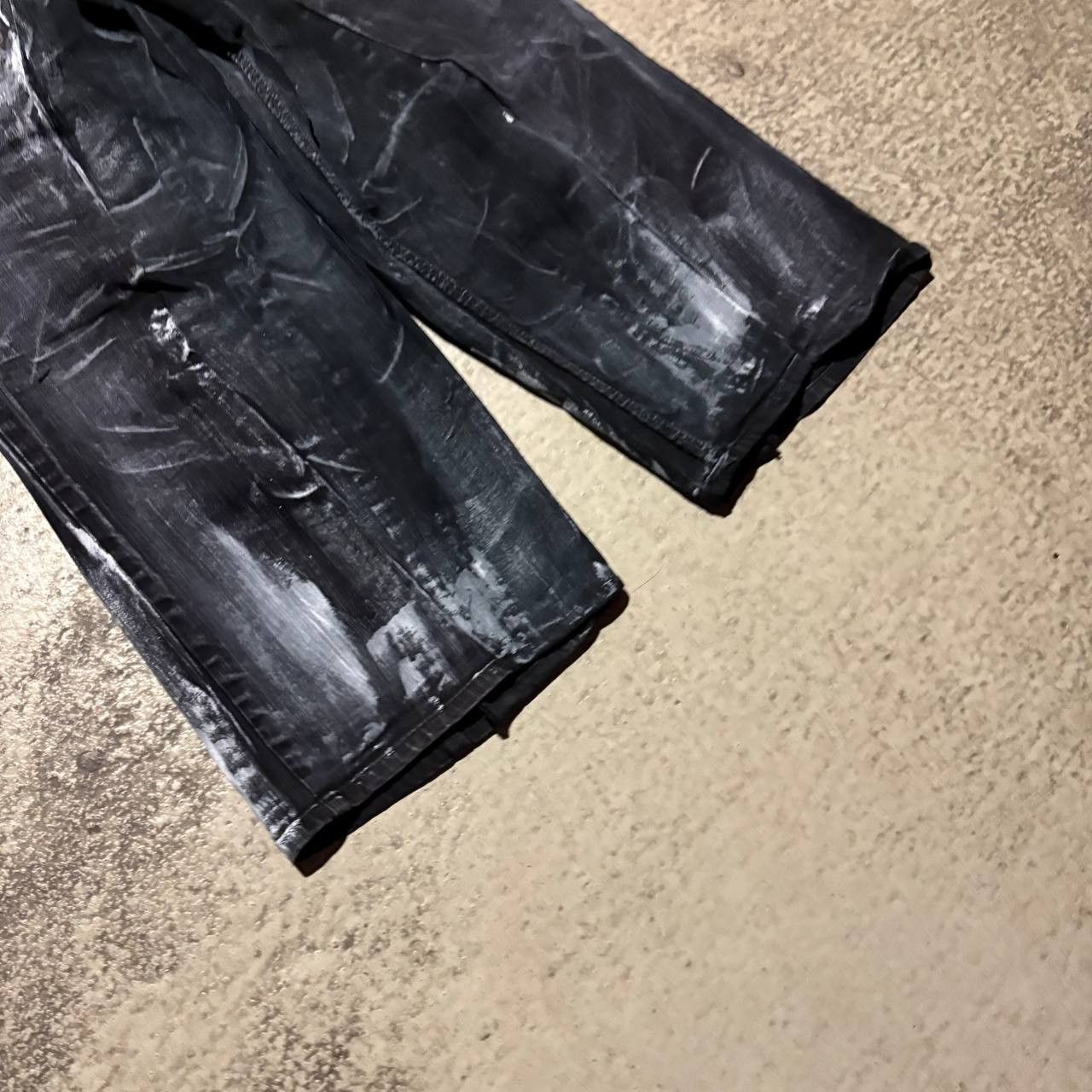 Japanese Brand Custom Black Baggy Distressed Jeans Painted Wide Leg Size US 31 - 4 Thumbnail