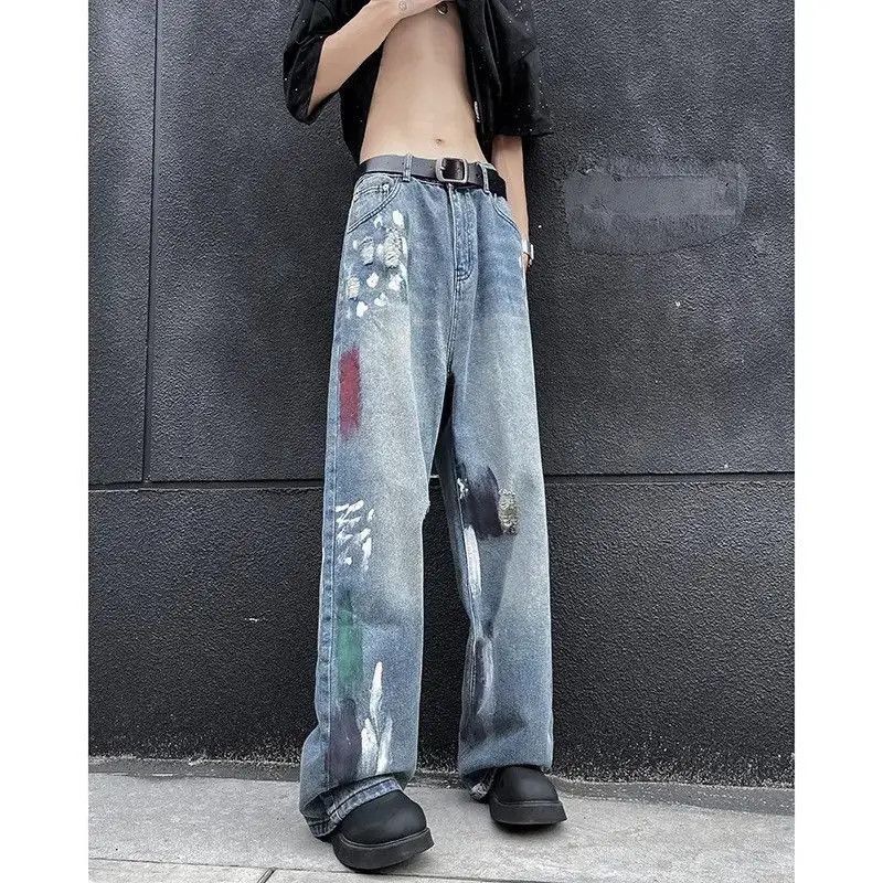 Japanese Brand Retro loose wide leg slightly flared graffiti jeans Size US 32 / EU 48 - 2 Thumbnail