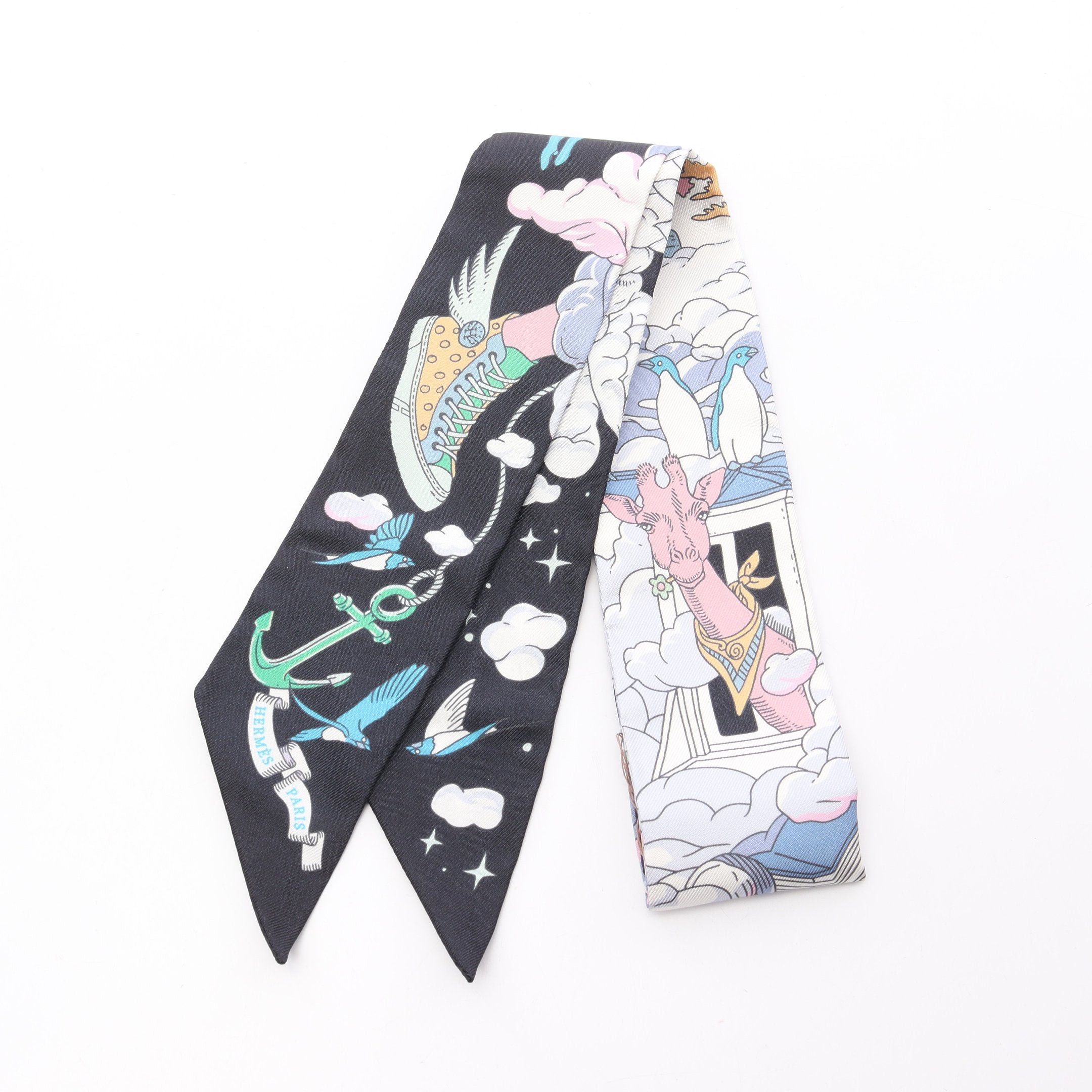 Hermes Hermes Twilly Sur Mon Nuage Ribbon Scarf Silk Black Multicolor Size ONE SIZE - 1 Thumbnail