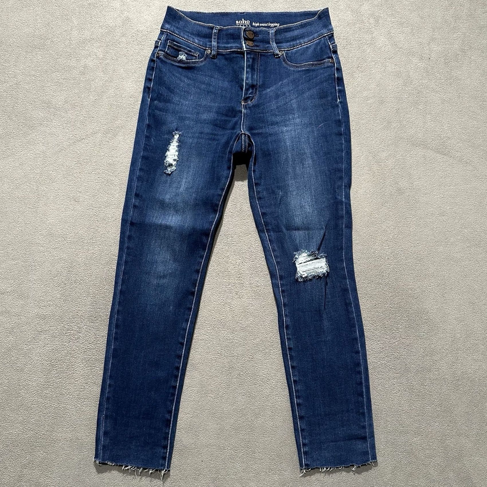 Vintage SOHO Jeans Womens 6 Blue Denim High Waisted Legging Stretch Distressed Skinny Jeans Size 28" / US 6 / IT 42 - 2 Thumbnail