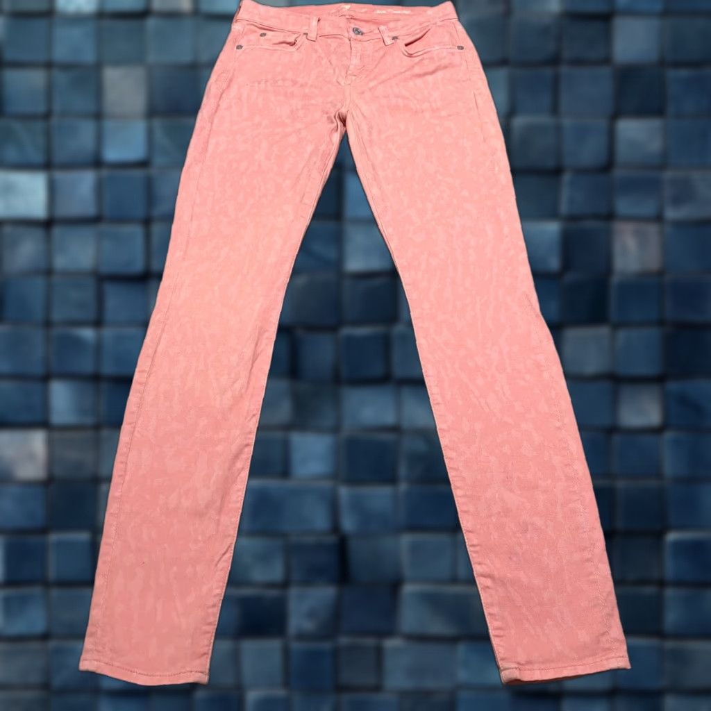 7 For All Mankind 7 For All Mankind Jeans Womens 26 Pink Jacquard Skinny Low Rise Gwenevere Size 26" / US 2 / IT 38 - 1 Thumbnail