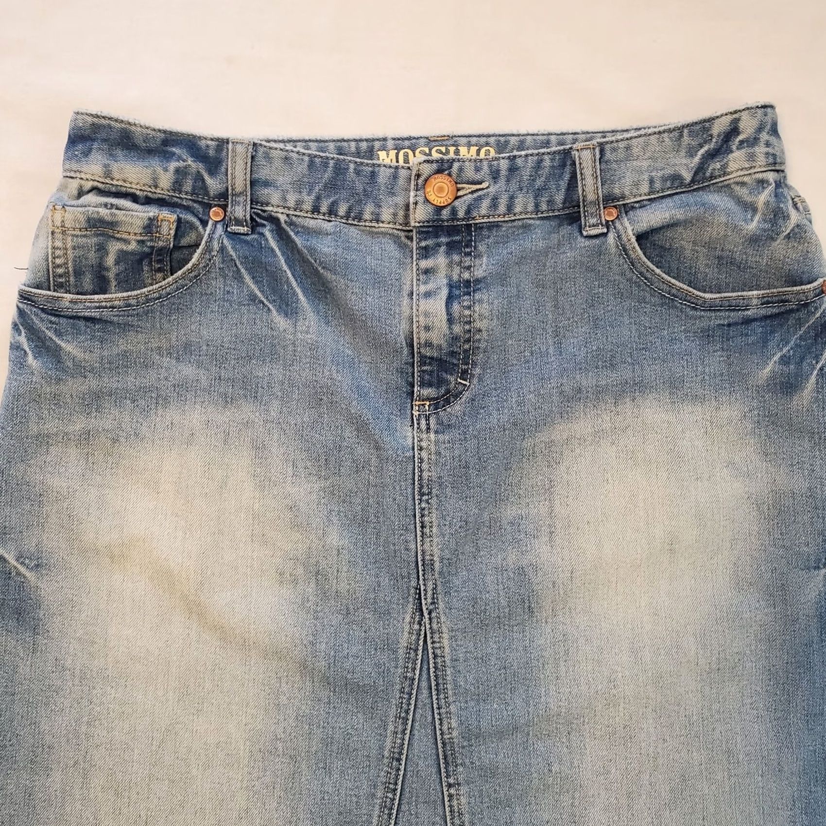 Mossimo VINTAGE Mossimo Denim Knee Length Skirt Button Zipper Pockets A-Line Solid Blue Womens 90s Hippie Western B OA Size 32" / US 10 / IT 46 - 4 Thumbnail