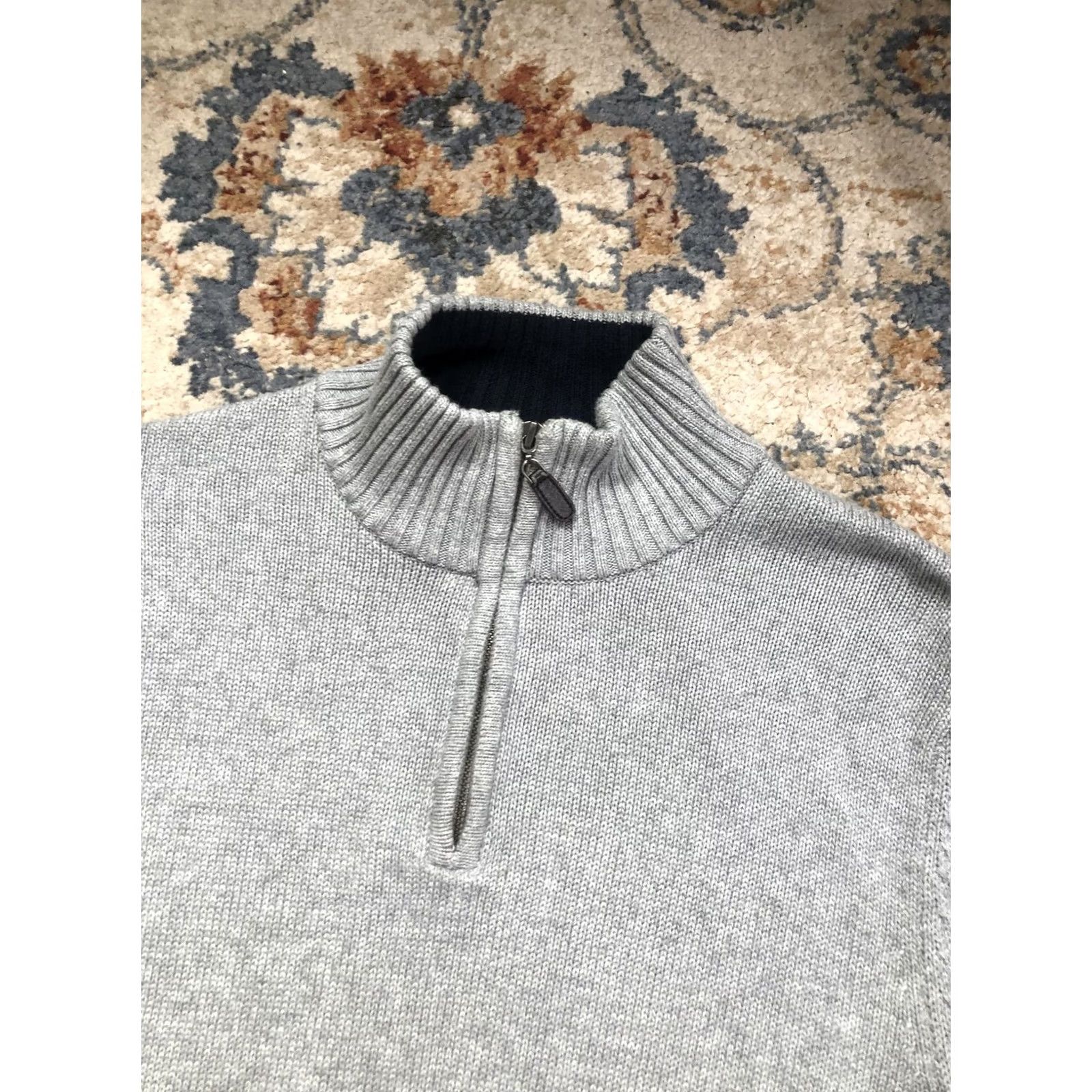 Vintage LL Bean Sweater Mens Medium Gray 100% Cotton Quarter Zip Mock Neck Knit Size US M / EU 48-50 / 2 - 6 Thumbnail