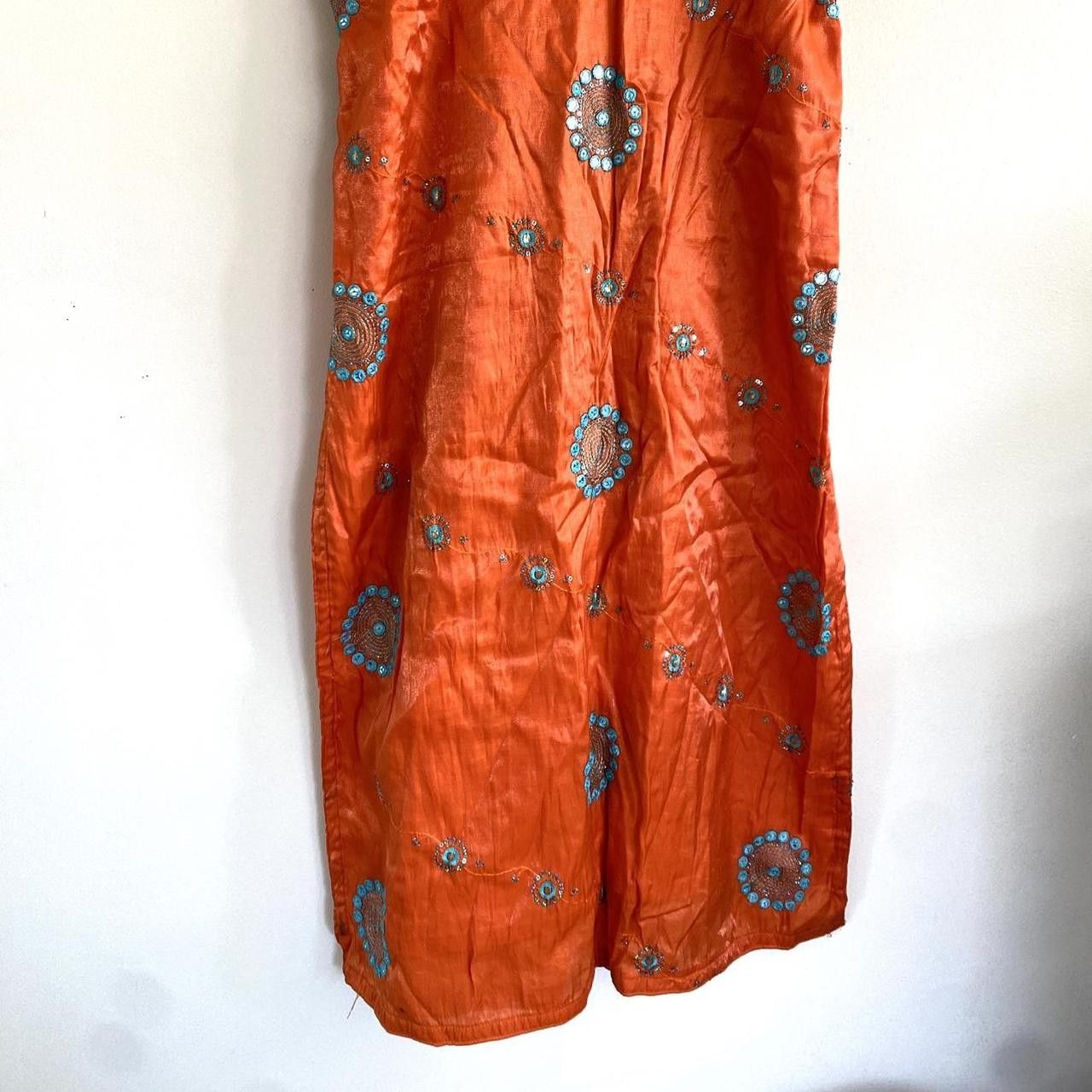 Vintage VINTAGE INDIAN ORANGE TURQUOISE SEQUIN TOP DRESS SMALL Size S / US 4 / IT 40 - 3 Thumbnail