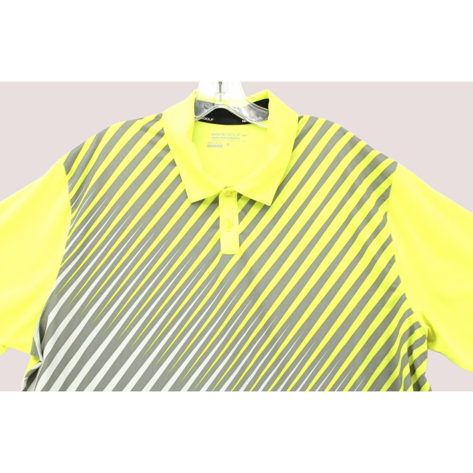 Nike Nike Polo Shirt Mens XL Volt Neon Yellow Gray Striped Performance Golf Active Preppy Shirt Size US XL / EU 56 / 4 - 1 Thumbnail