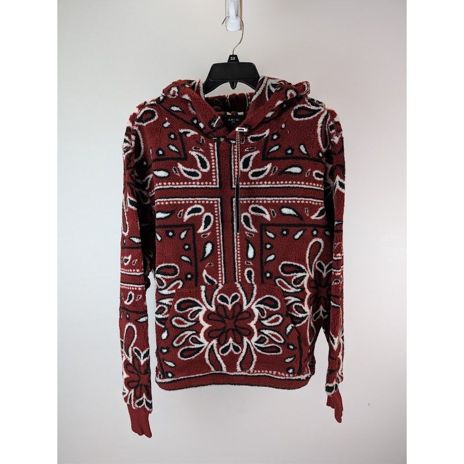 Amiri o1rshd1 Printed Bandana Fleece Hoodie in Red/Black Size US S / EU 44-46 / 1 - 2 Thumbnail