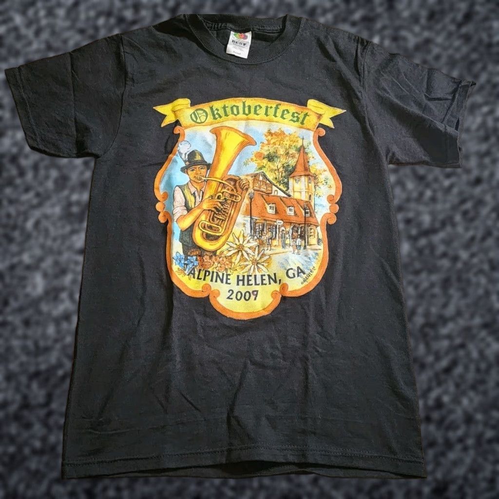Fruit Of The Loom Mens S Beer T-Shirt Black Short Sleeve Crew Neck Unisex Adults Oktoberfest Alpine Helen Georgia 2000-2009 Germany 2007 2009 Fruit of the Loom Size US S / EU 44-46 / 1 - 1 Thumbnail