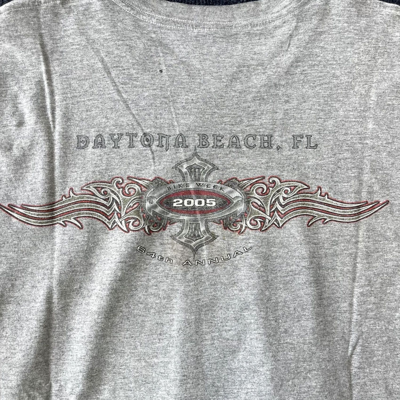 Hanes VINTAGE Daytona Beach Bike Week Shirt Mens Large Gray 2005 Motorcycle Event Flame Tee Size US L / EU 52-54 / 3 - 6 Thumbnail