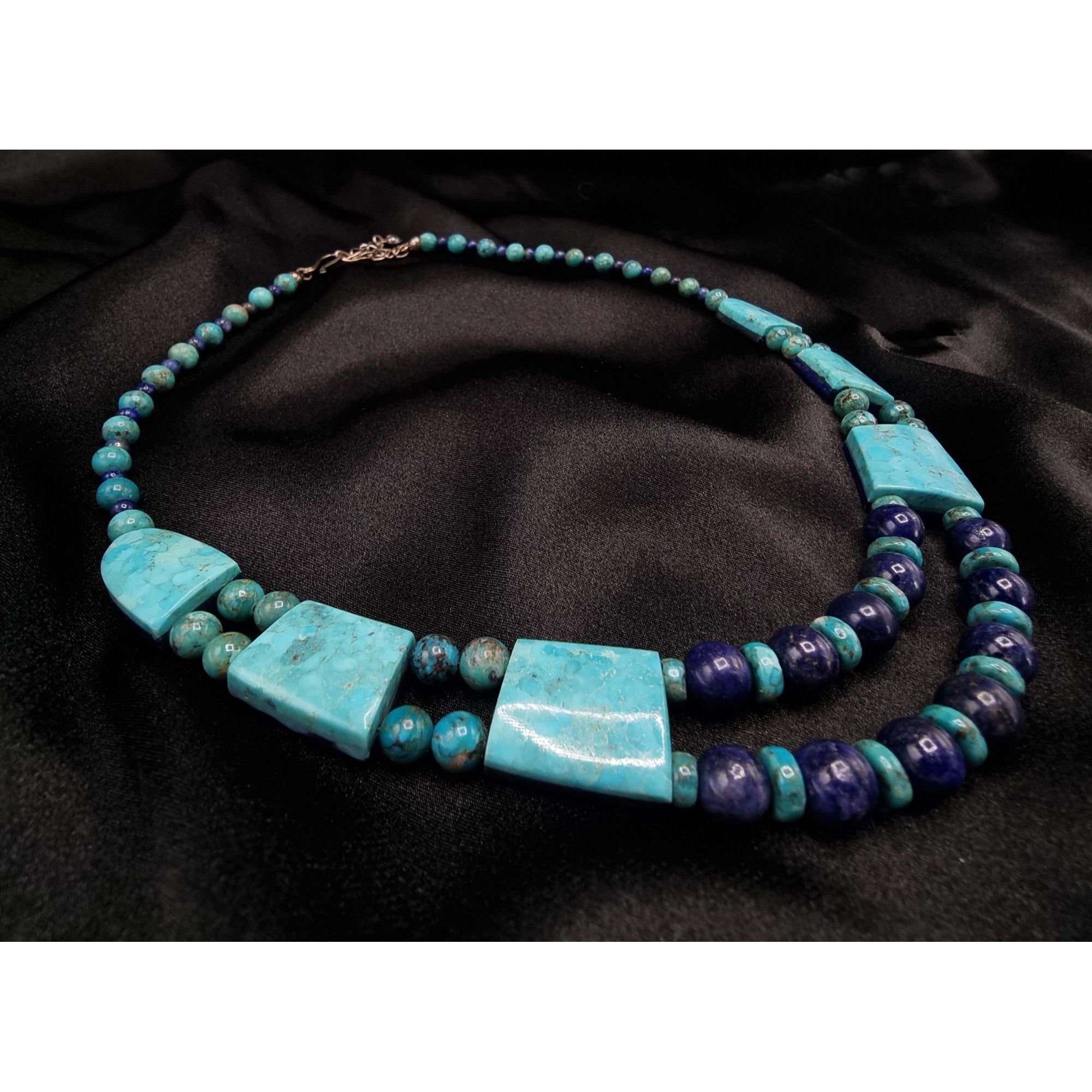 Vintage Turquoise & Lapis Double Sided Necklace Sterling Silver Clas Size ONE SIZE - 4 Thumbnail