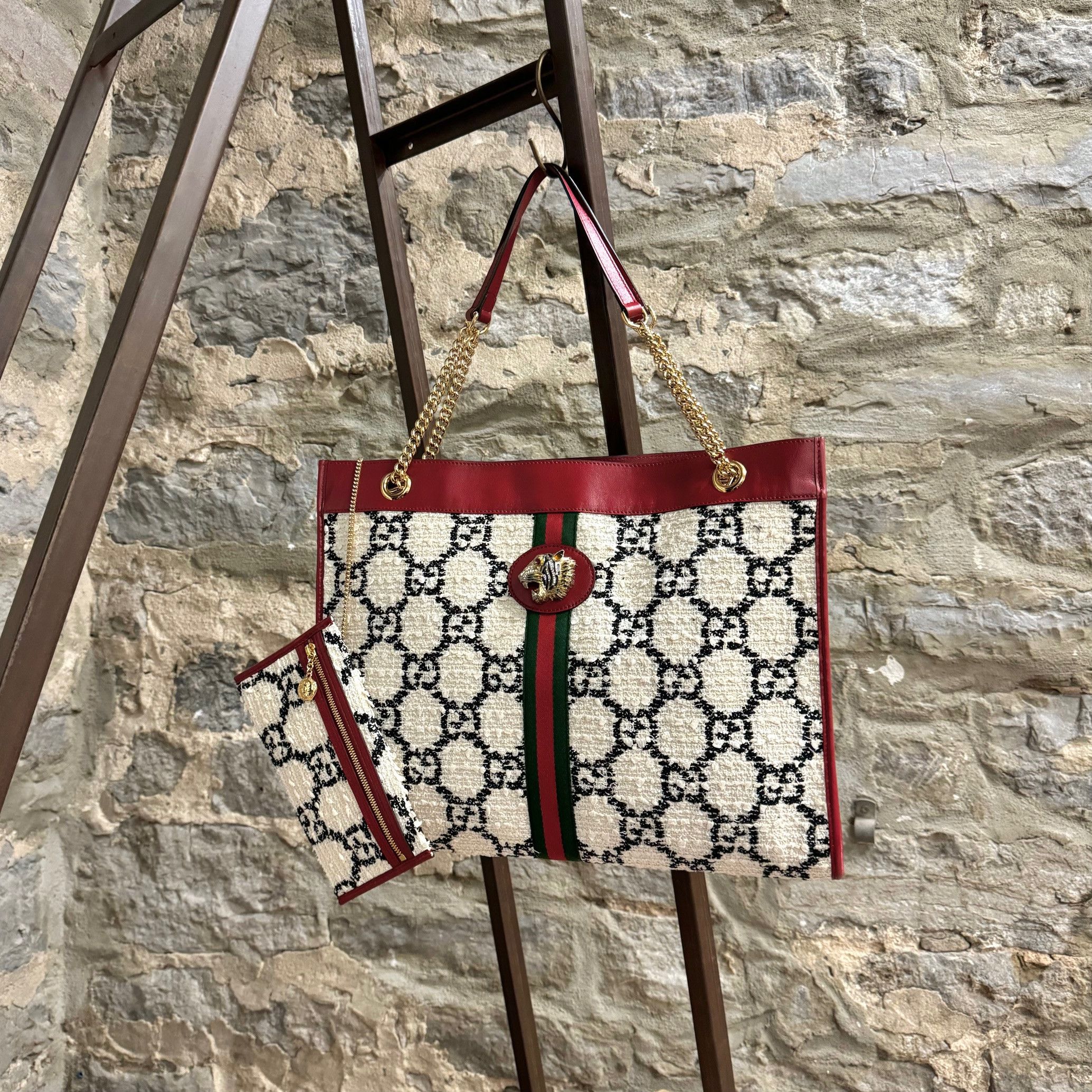 Gucci Gucci Large Rajah GG Ivory Tweed Tote Bag W/ Pouch Size ONE SIZE - 2 Thumbnail