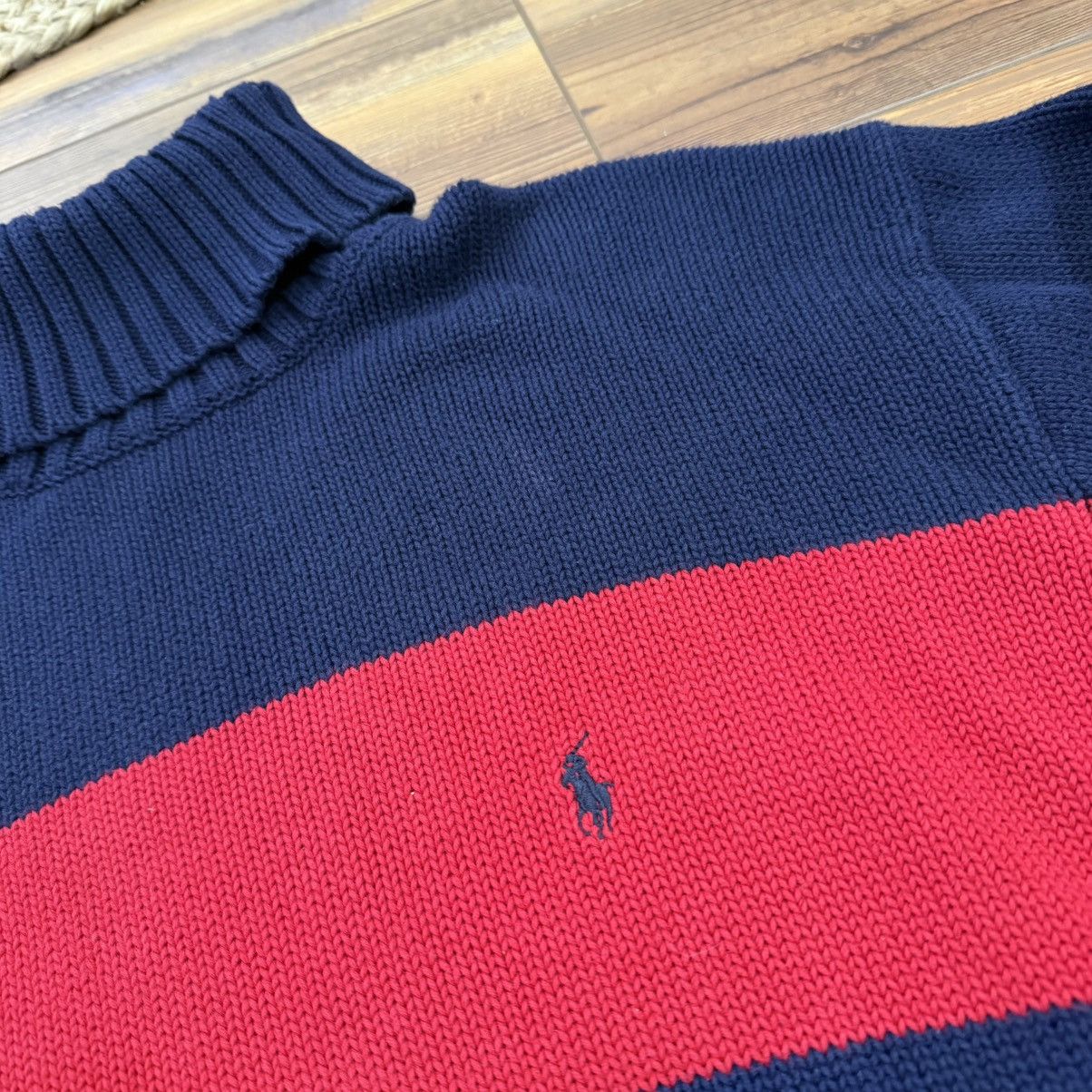 Polo Ralph Lauren Vintage Blue Red Striped Polo Ralph Turtleneck Knit Sweater Size US L / EU 52-54 / 3 - 2 Thumbnail