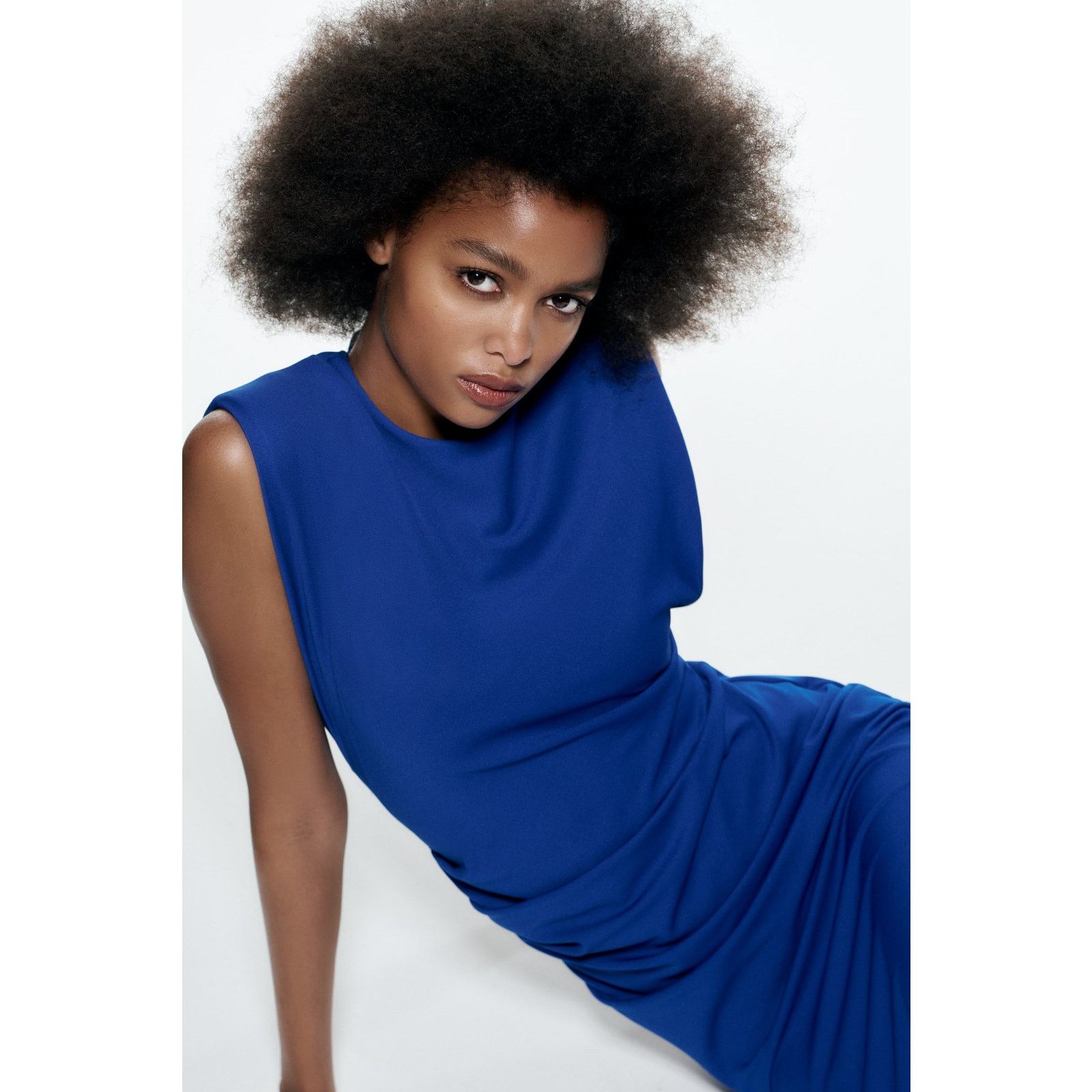 Zara ZARA Blue Shoulder Pad Midi Dress NWT Size M / US 6-8 / IT 42-44 - 14 Thumbnail