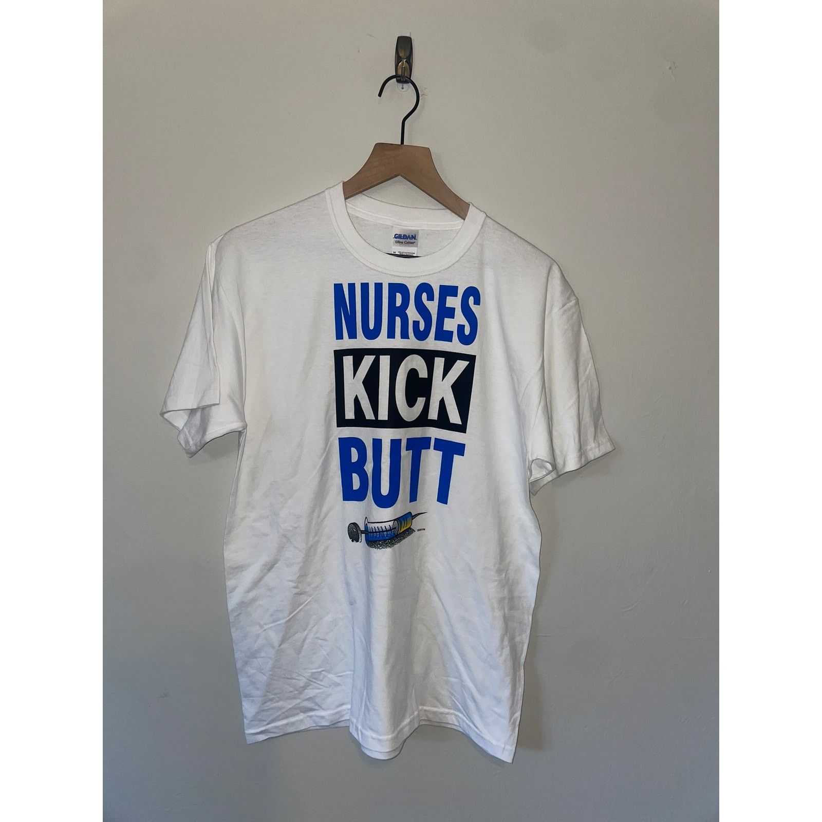 Gildan Y2K Nurses Kick Butt Graphic Nurse White Shirt Tee 2000s M Size US M / EU 48-50 / 2 - 1 Thumbnail
