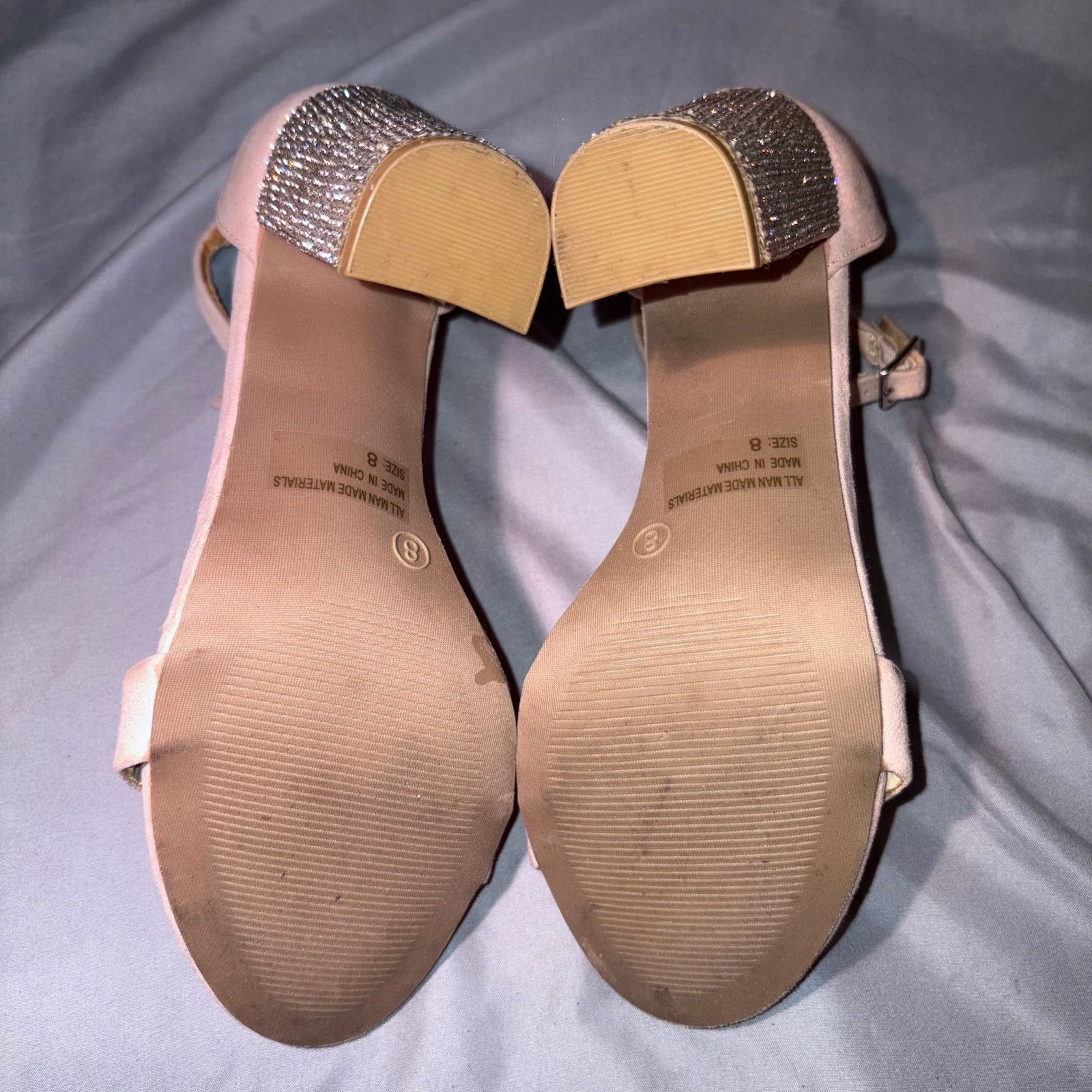 Other Wild Diva Pink Faux Suede Block Heel Sandals w/ Rhinestones Size US 8 / IT 38 - 7 Thumbnail
