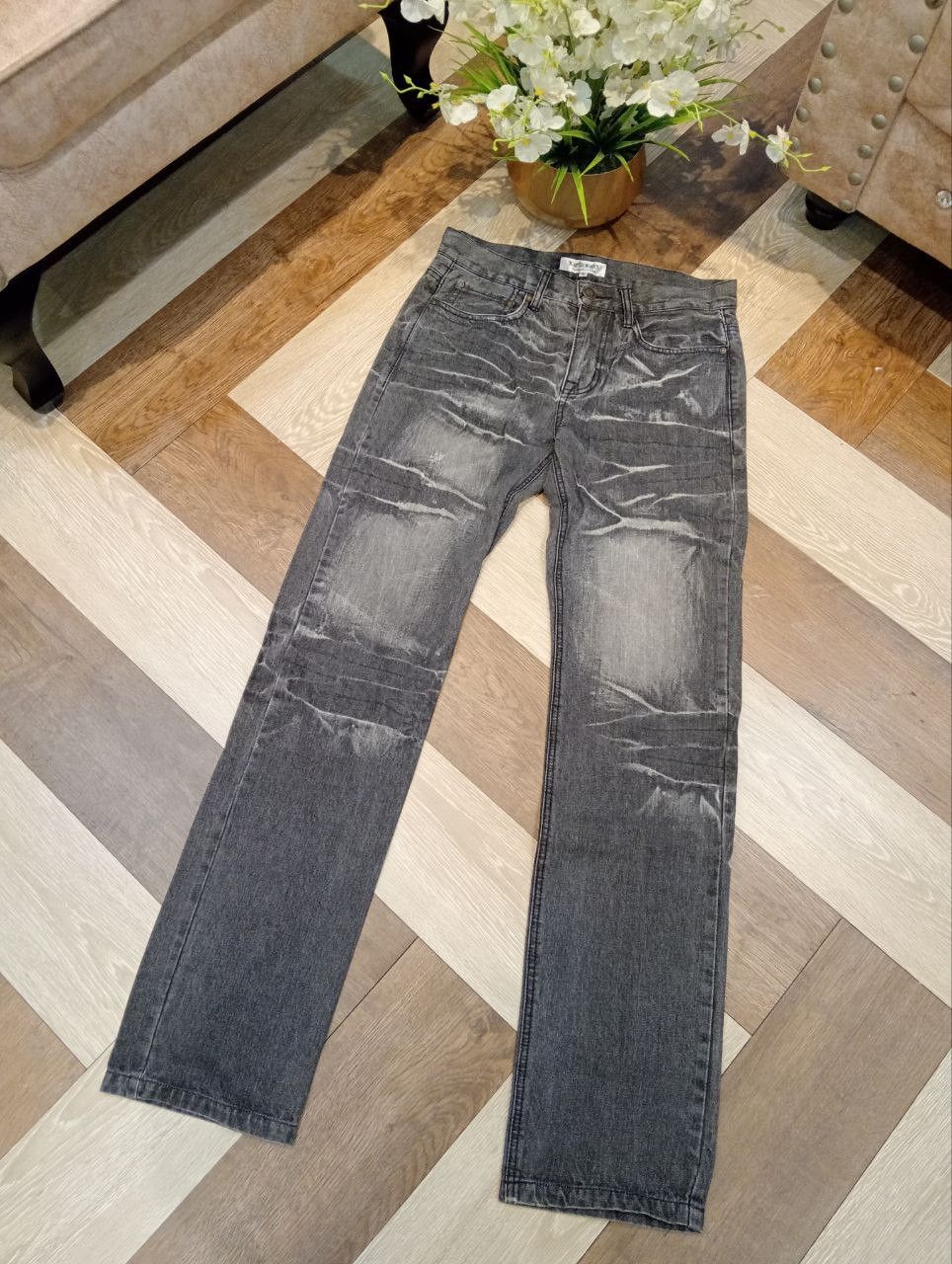 If Six Was Nine JAPANESE LOWBOX DISTRESSED LOOK JEANS - BLACK Size US 30 / EU 46 - 2 Thumbnail