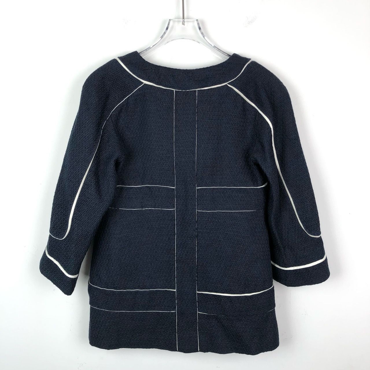 Chanel Chanel Navy & White Textured Open Jacket Size 34 Made In Fra Size XXS / US 00 / IT 34 - 2 Thumbnail