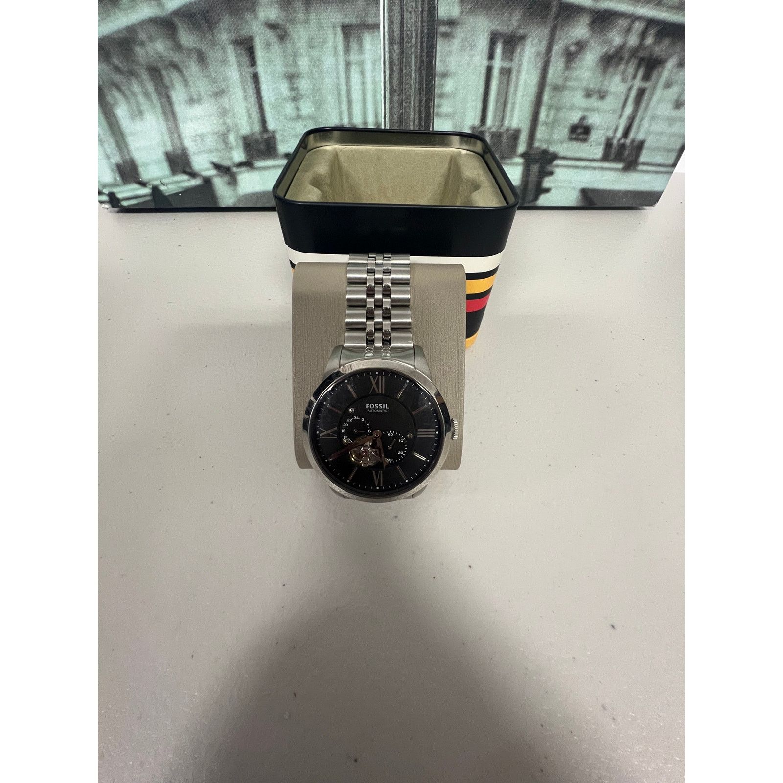 Fossil Fossil ME3107 Townsman Black Dial Silver Steel Strap Watch Size ONE SIZE - 5 Thumbnail