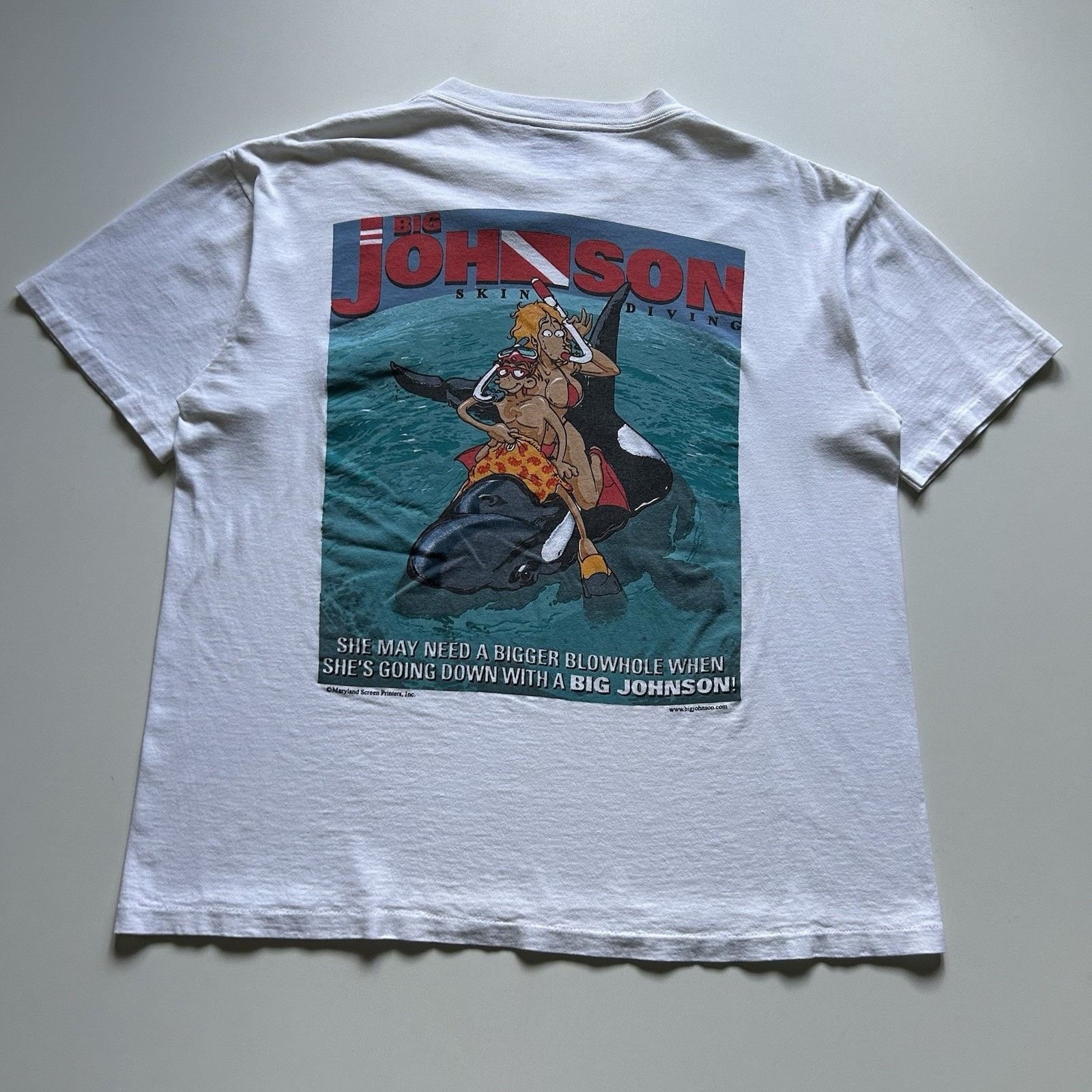 Vintage Big Johnson T Shirt Large 90s Sex Funny Diving USA Tops