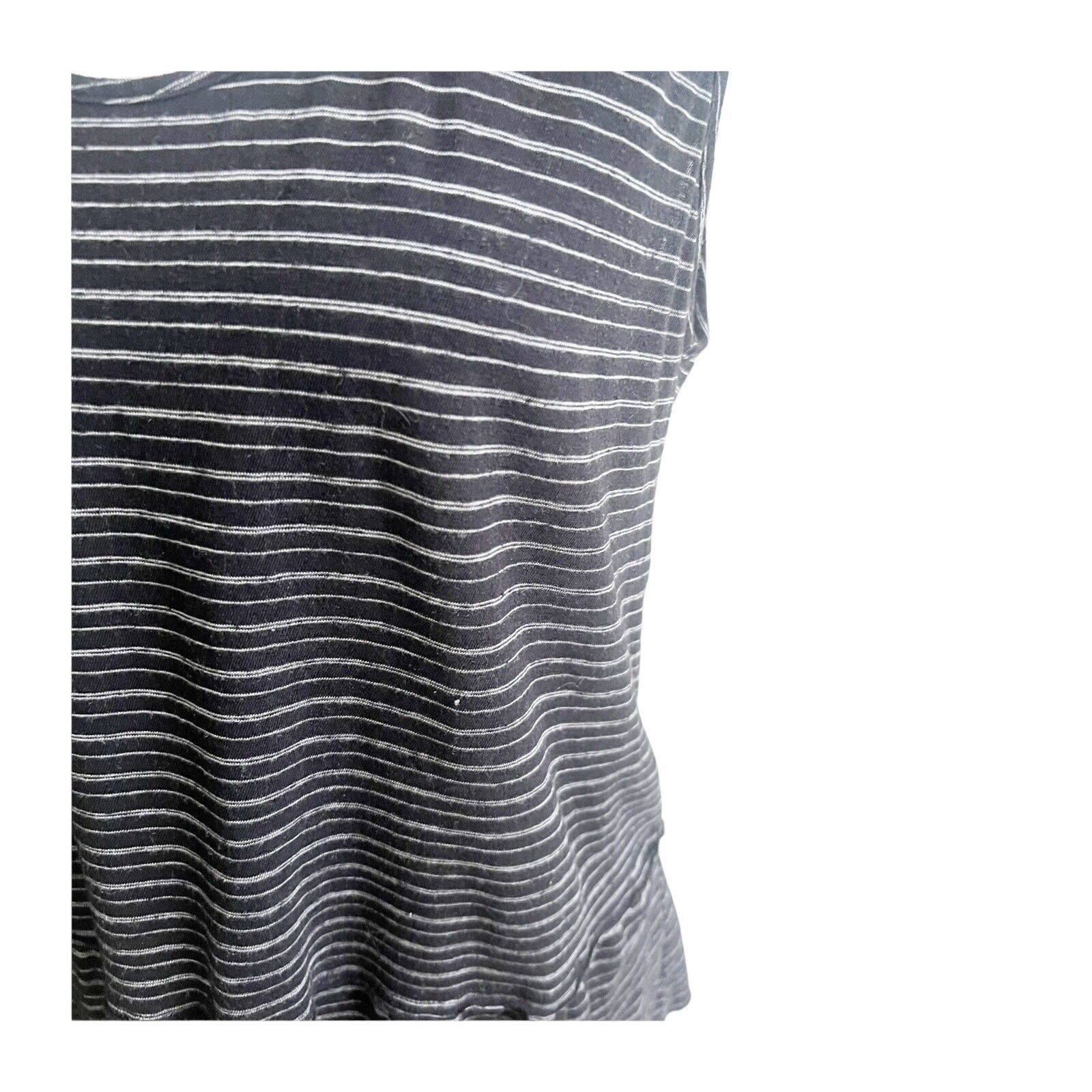 Michael Stars Michael Star Striped Peplum Tank OS Black White Linen Blend Size ONE SIZE - 7 Thumbnail