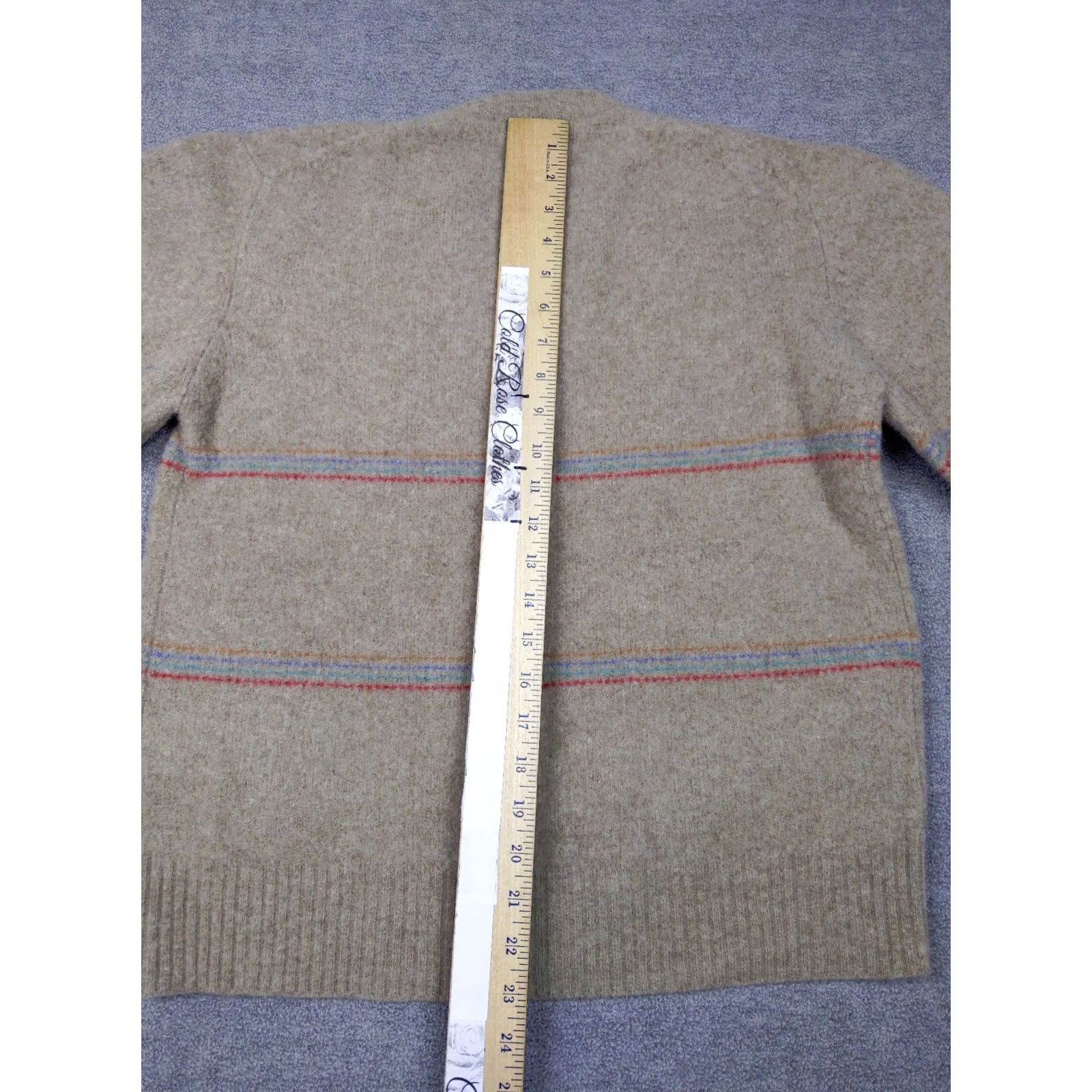 Vintage Damon Womens M Beige Stripe 100% Merino Wool Pullover 3/4 Sleeve V-Neck Sweater Size M / US 6-8 / IT 42-44 - 7 Thumbnail