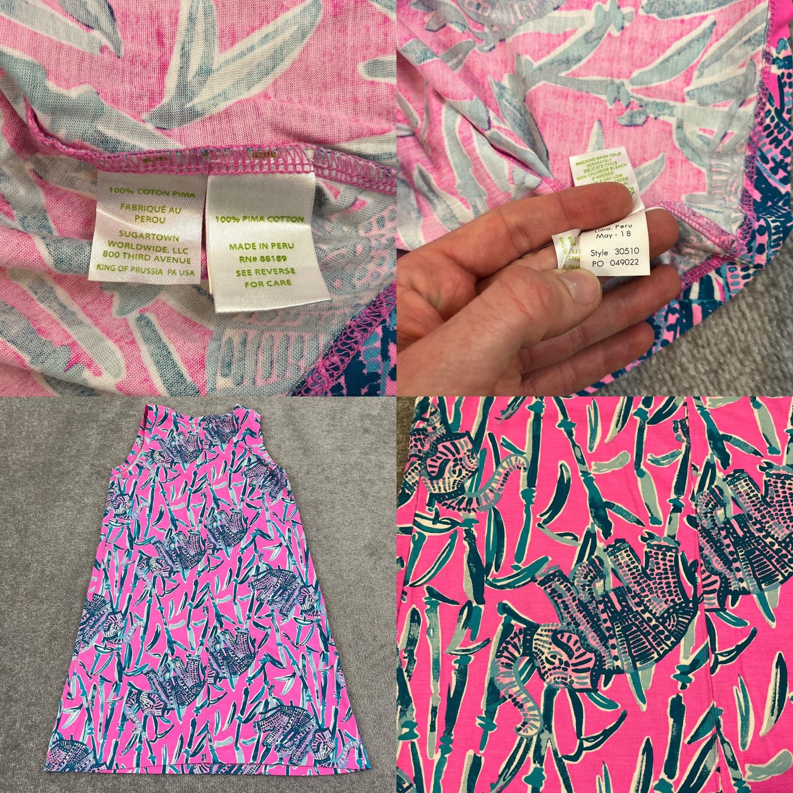 Lilly Pulitzer Lilly Pulitzer Raylee Dress Womens S Pink Blue Peanut Gallery Animal Print A-Line Multicolor Short Sleeveless Round Neck Pullover Dress Size S / US 4 / IT 40 - 8 Thumbnail