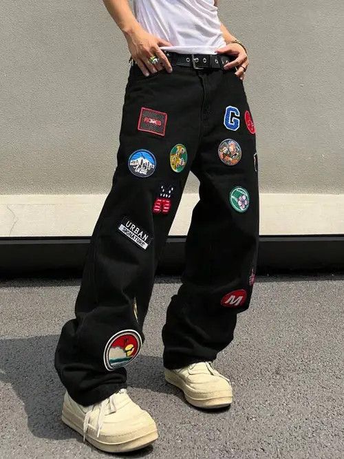 Japanese Brand × Vintage Patch Skate Baggy Denim Jeans Loose fit Size US 34 / EU 50 - 1 Thumbnail