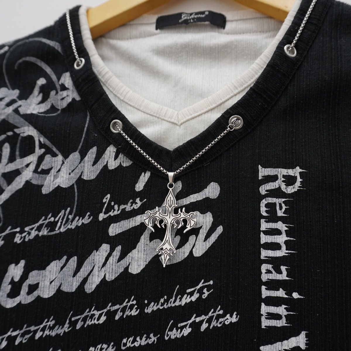 20471120 90s Sick Punk Gothic Double Layer Textured Longsleeve Size US L / EU 52-54 / 3 - 6 Thumbnail