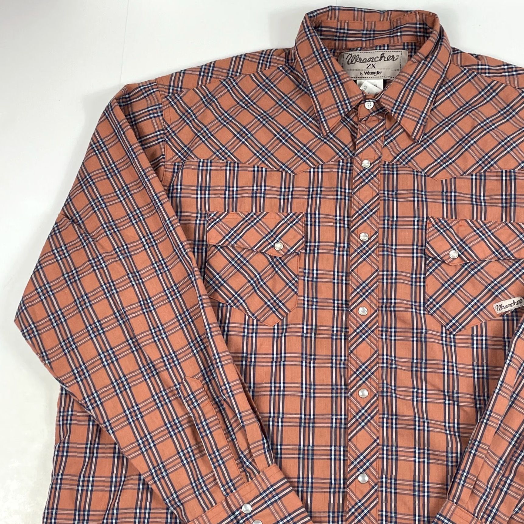 Wrangler VINTAGE Wrangler Shirt Men 2XL Orange Wrancher Pearl Snap Long Sleeve Western Cowboy Size US XXL / EU 58 / 5 - 2 Thumbnail