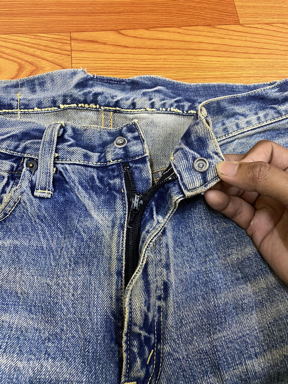 Blue Blue Japan Rare!! Blue Blue Jeans Denim Boro Distressed Style Size US 31 - 8 Thumbnail