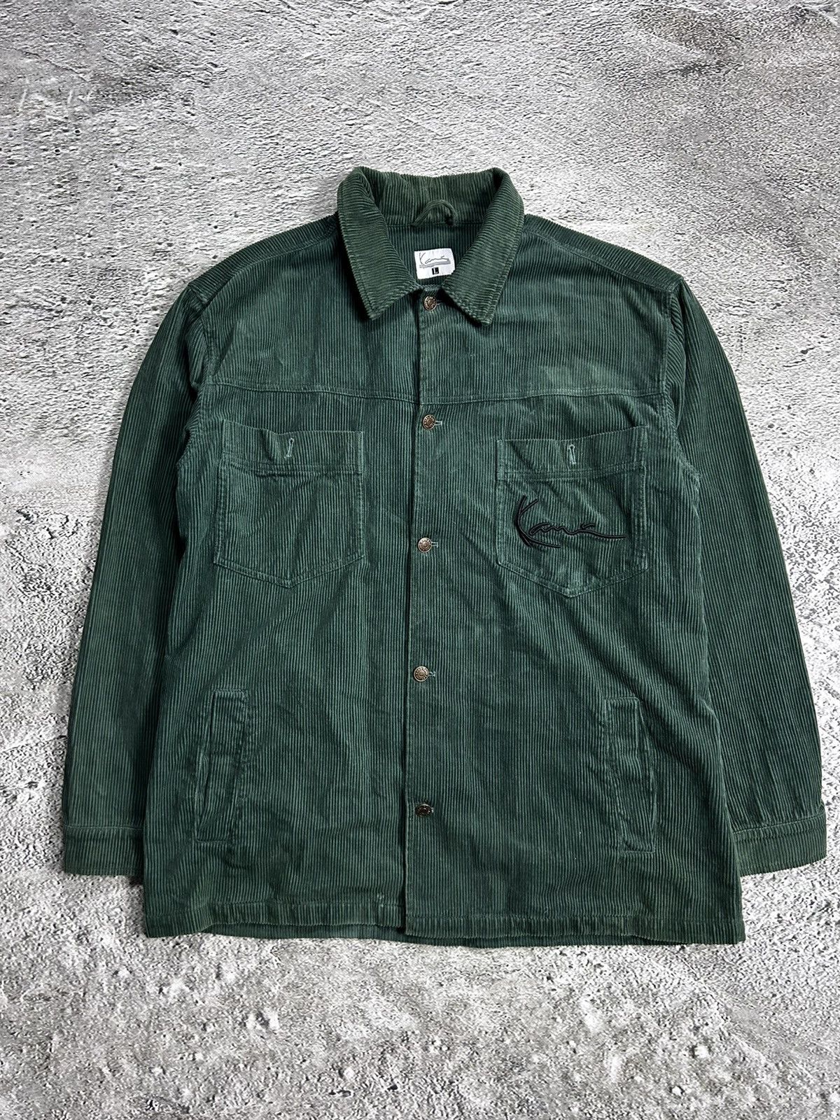 Karl Kani × Vintage Karl Kani vintage corduroy shirt green big logo spell out Size US XL / EU 56 / 4 - 1 Thumbnail