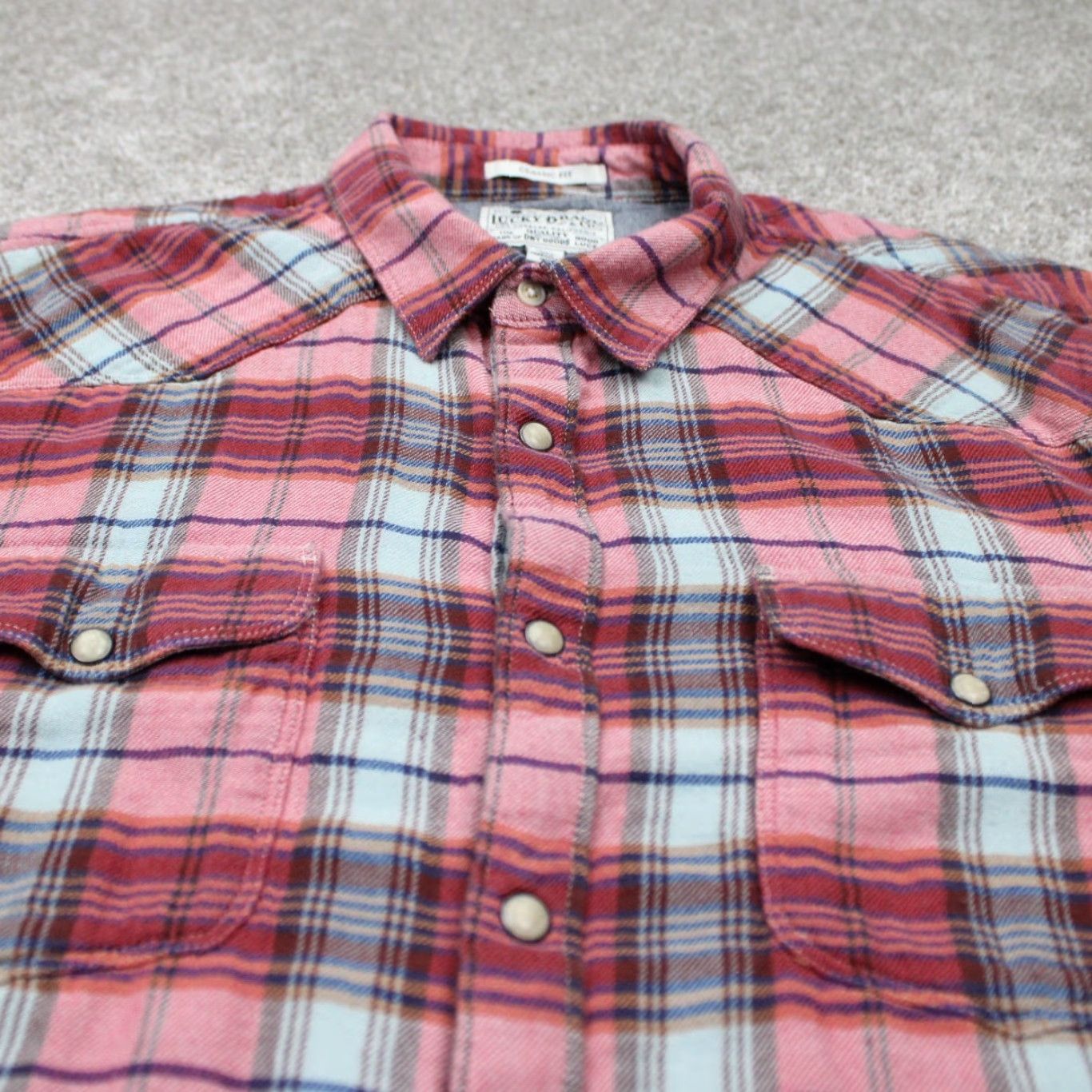 Lucky Brand Lucky Brand Button-Up Shirt Adult Large Red/Blue Plaid Cotton Pearl Snap Western Casual Business Formal Workwear Mens L Size US L / EU 52-54 / 3 - 4 Thumbnail