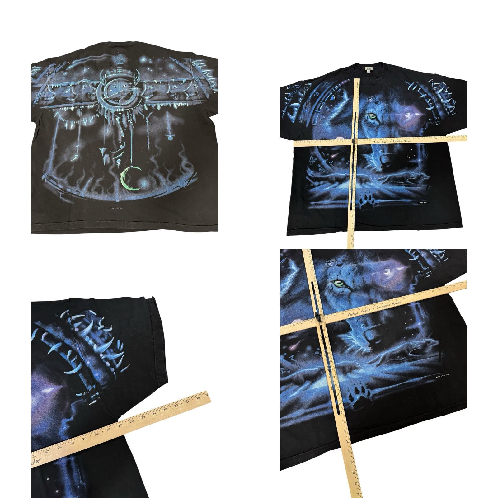 Liquid Blue VINTAGE Liquid Blue ALL OVER PRINT T SHIRT 3XL CYBER WOLF GALAXY DREAMCATCHER UNISEX Short Sleeve Black Cotton Graphic Tee Mens Size US XXL / EU 58 / 5 - 8 Thumbnail