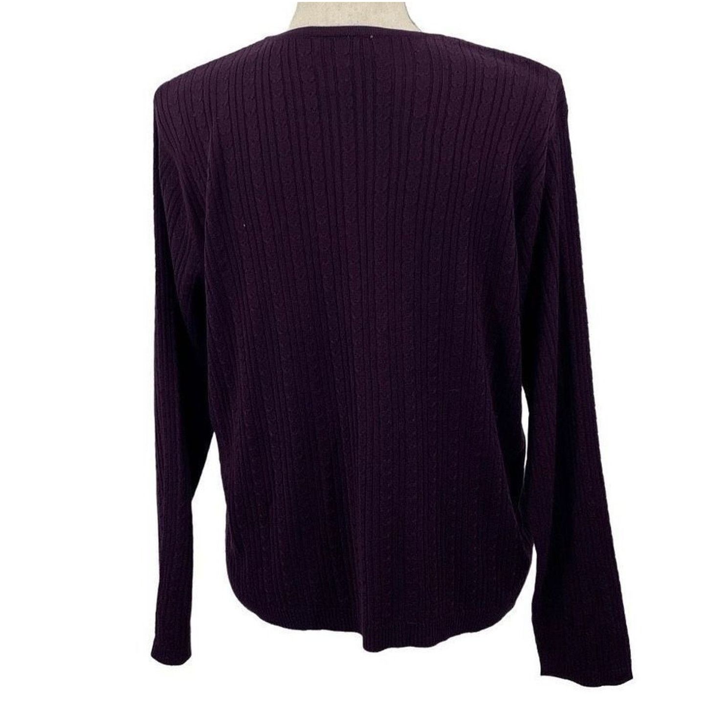 Robert Talbott Talbots Petite L Purple Silk Cable Knit Cardigan Sweater Size L / US 10 / IT 46 - 2 Thumbnail