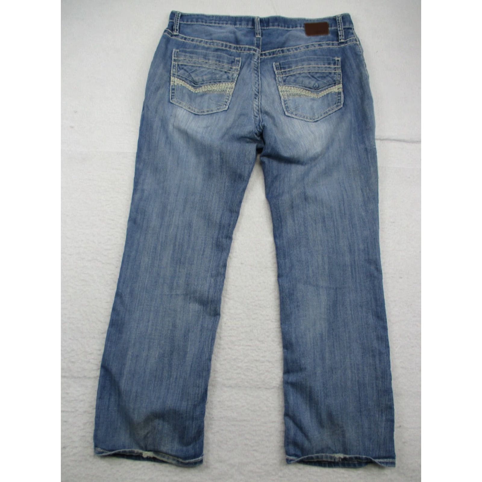 BKE BKE Buckle Jeans Derek 33 R Relaxed Straight Stone Washed Denim Embroidered Blue Mens Size US 33 - 2 Thumbnail