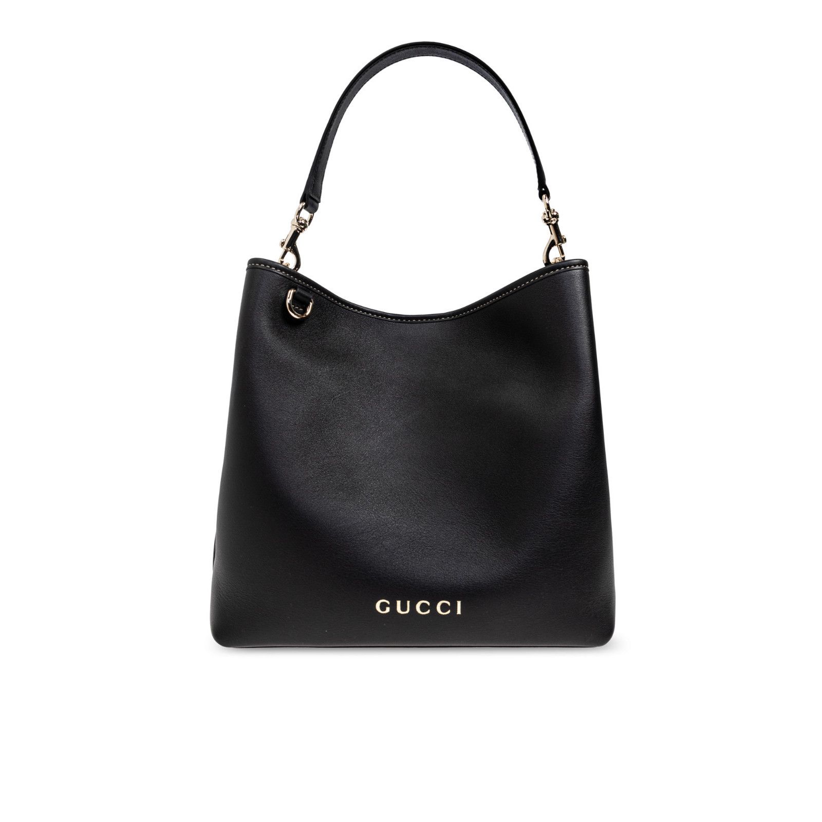 GUCCI GG Emblem Medium Black Leather Top Handle Bag New And